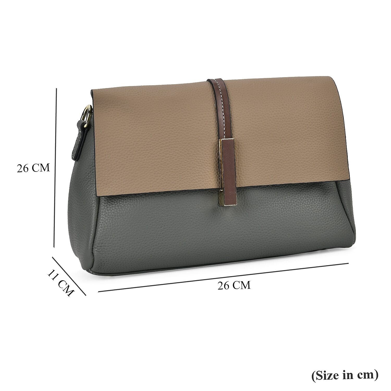 Genuine Leather Solid Crossbody Bag with Long Shoulder Strap - Olive - Khaki