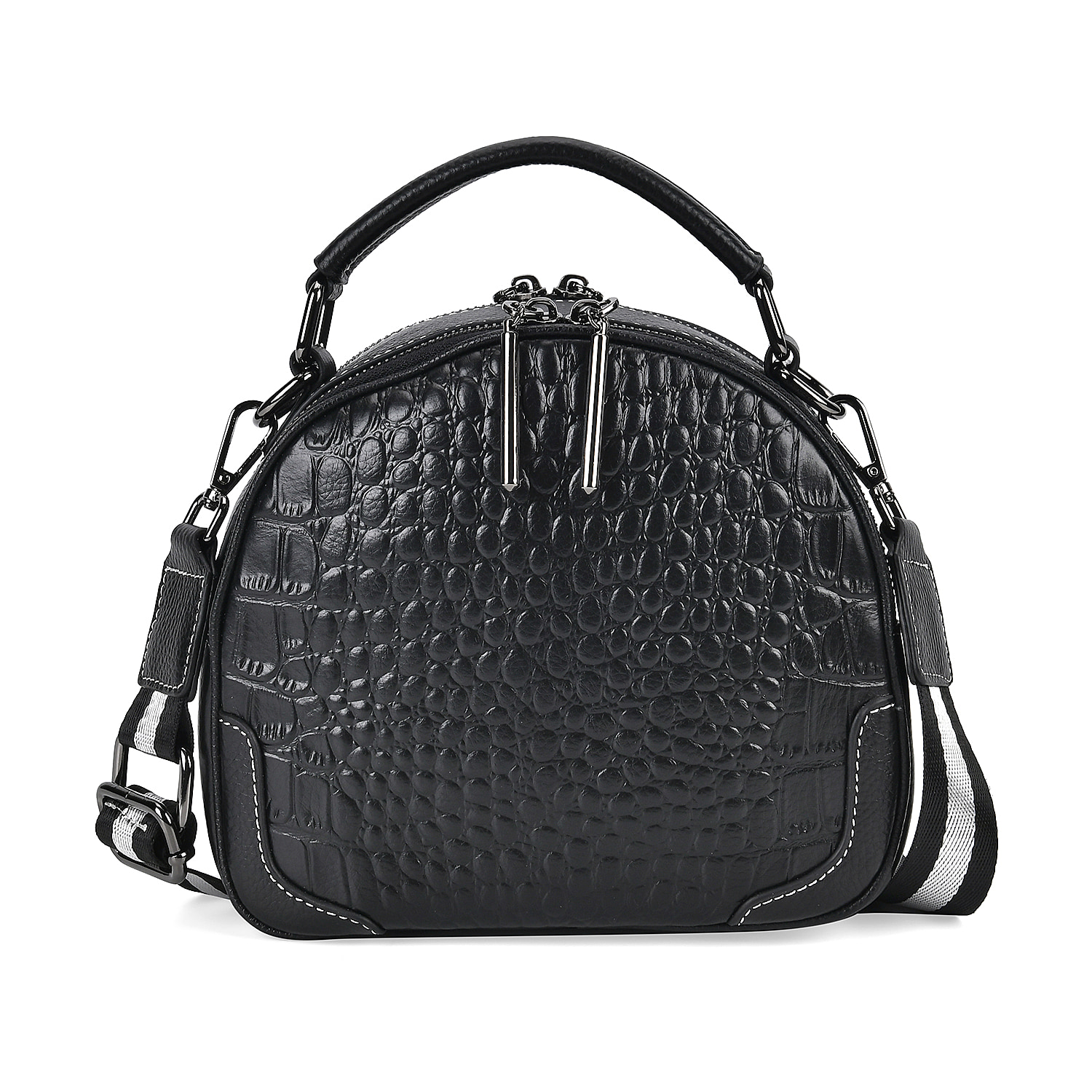 Genuine Leather Circle Crossbody Bag (Size 24x9x17 cm) - Black