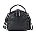 Genuine Leather Circle Croc Embossed Crossbody Bag - Black