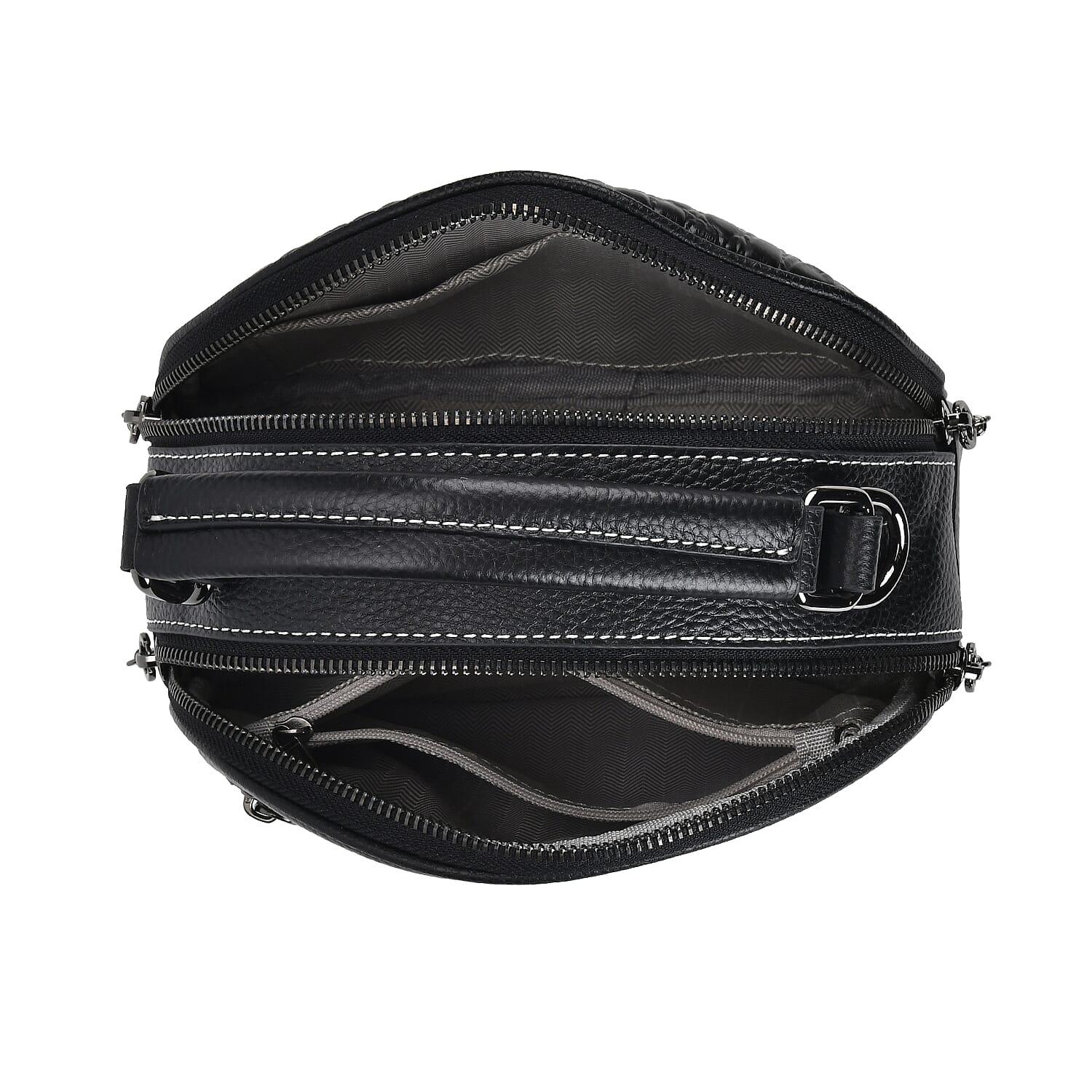 Genuine Leather Circle Croc Embossed Crossbody Bag - Black