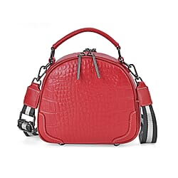 Genuine Leather Circle Crossbody Bag - Black