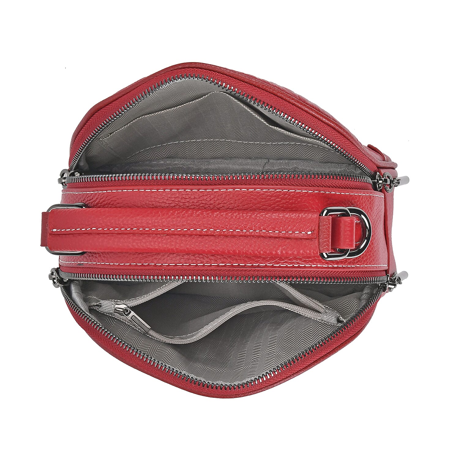 Genuine Leather Circle Croc Embossed Crossbody Bag - Burgundy