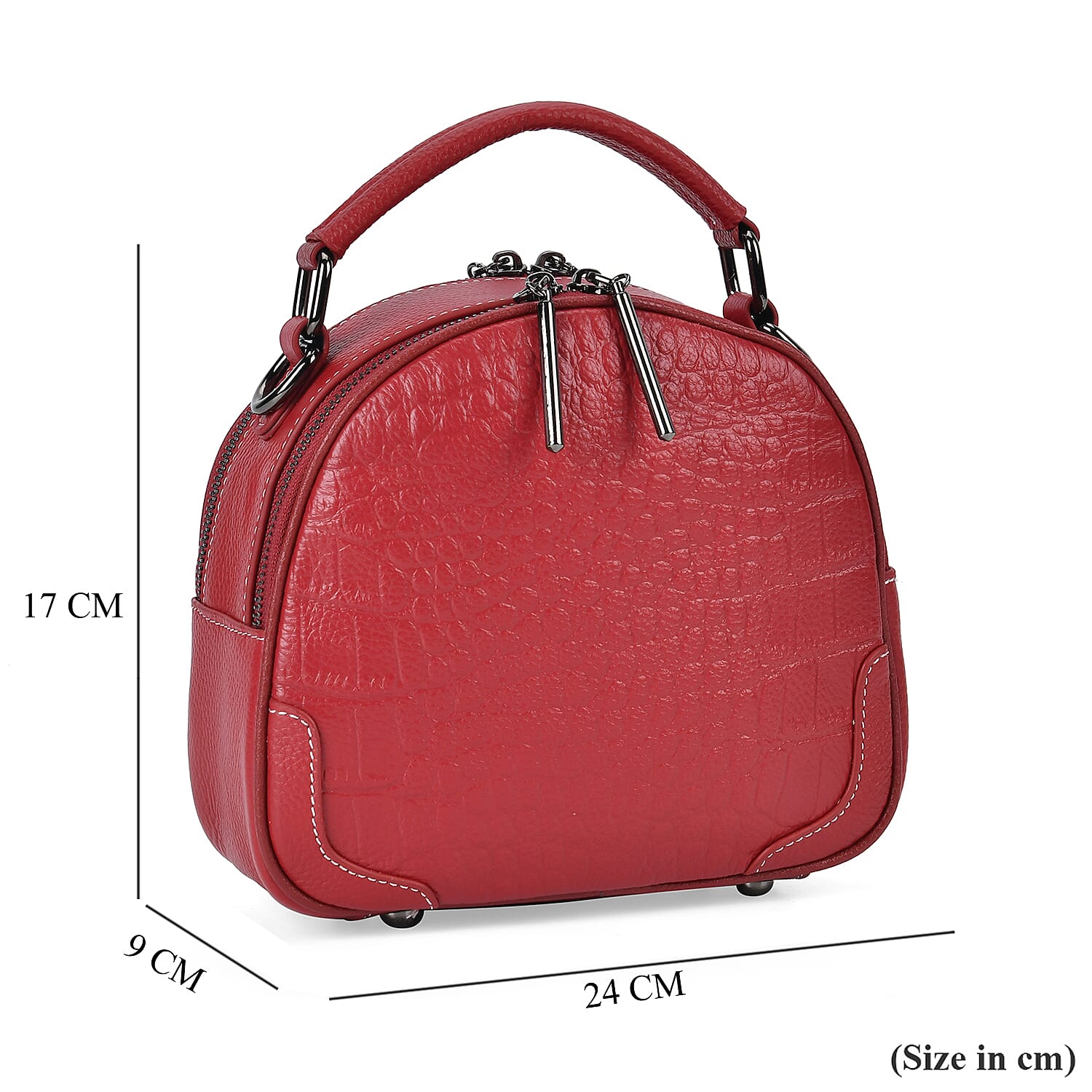 Genuine Leather Circle Croc Embossed Crossbody Bag - Burgundy