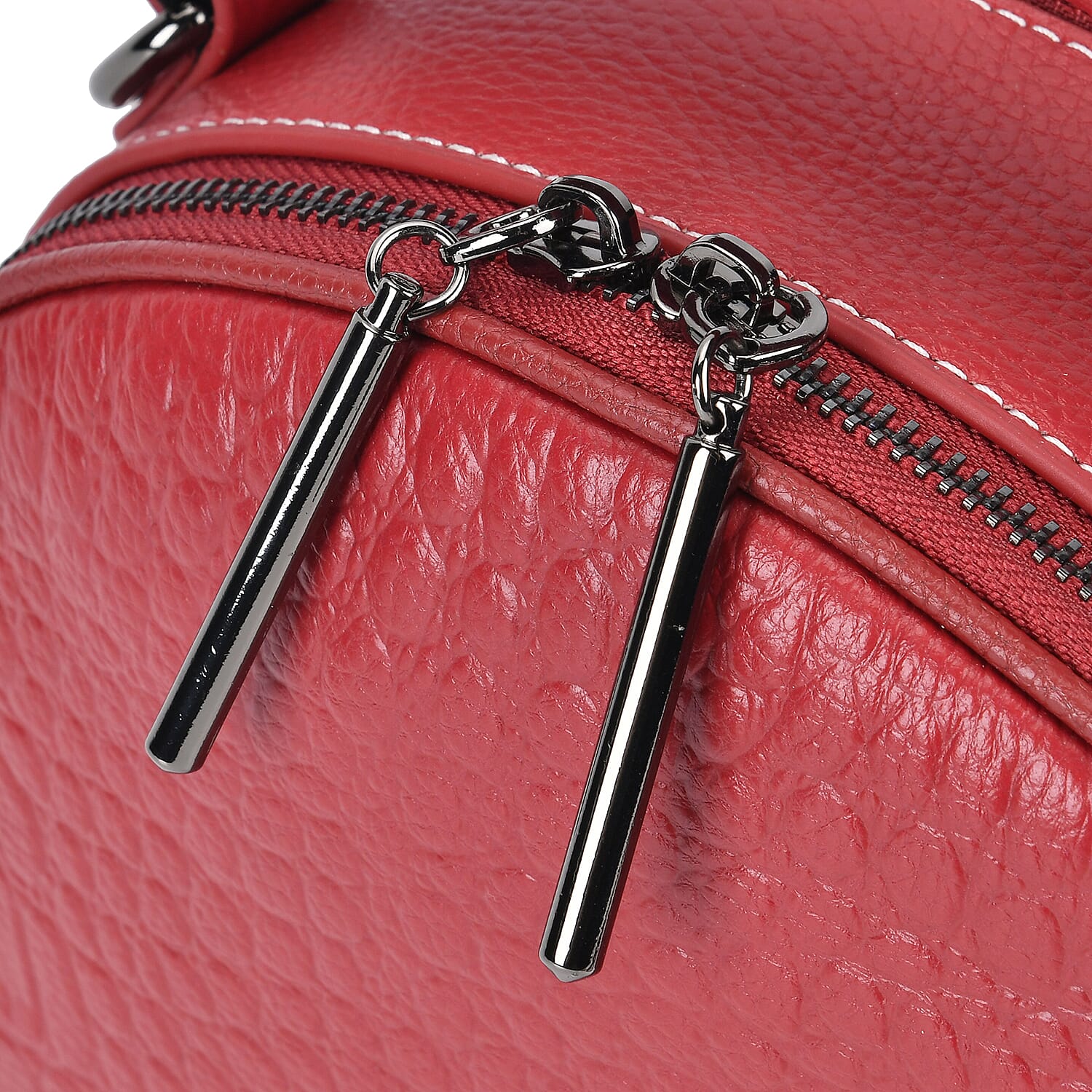 Genuine Leather Circle Croc Embossed Crossbody Bag - Burgundy