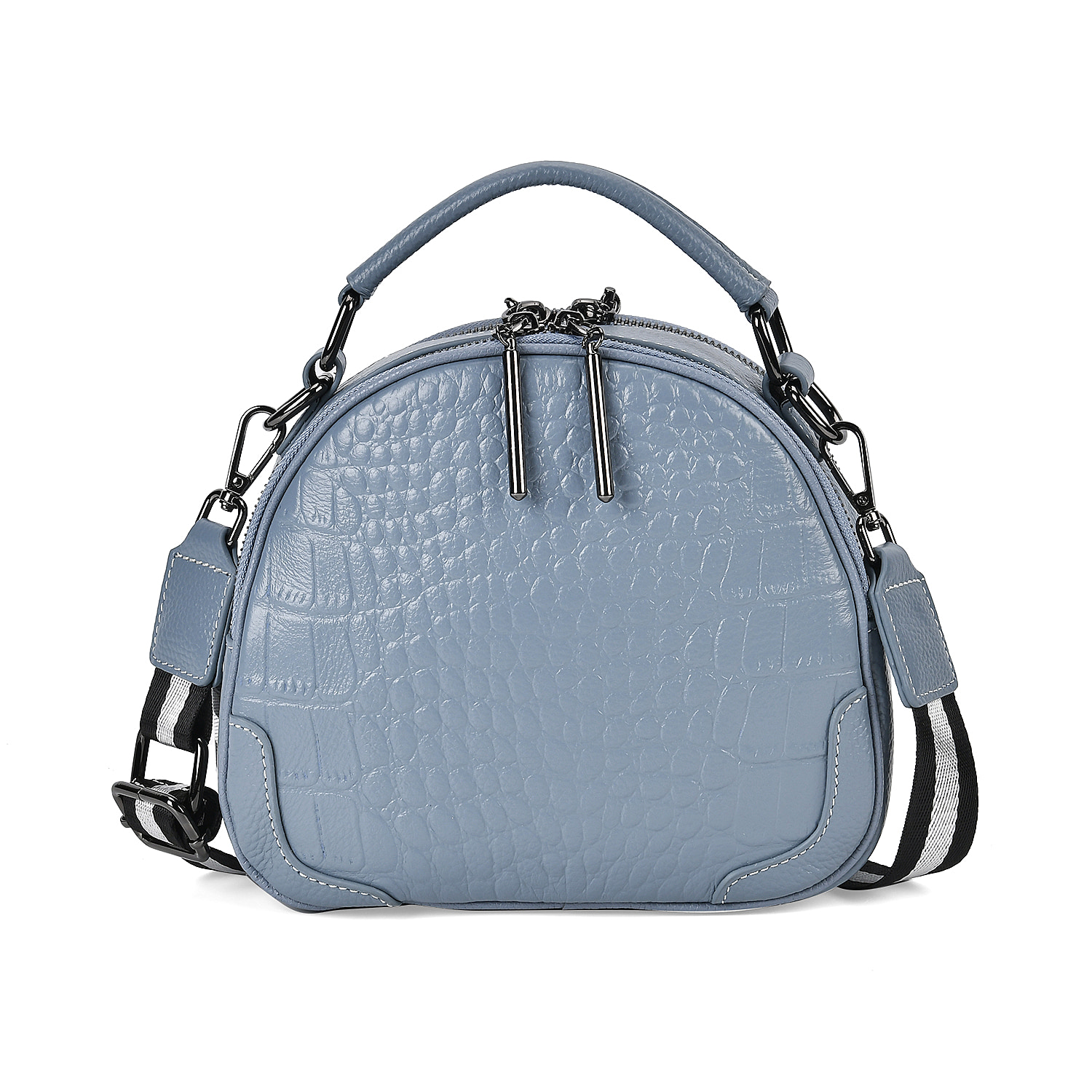 Genuine Leather Circle Crossbody Bag (Size 24x9x17 cm) - Blue