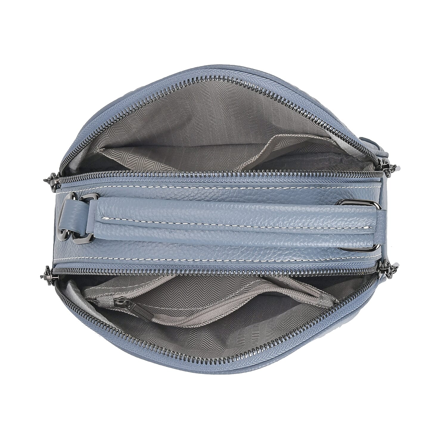 Genuine Leather Circle Crossbody Bag (Size 24x9x17 cm) - Blue