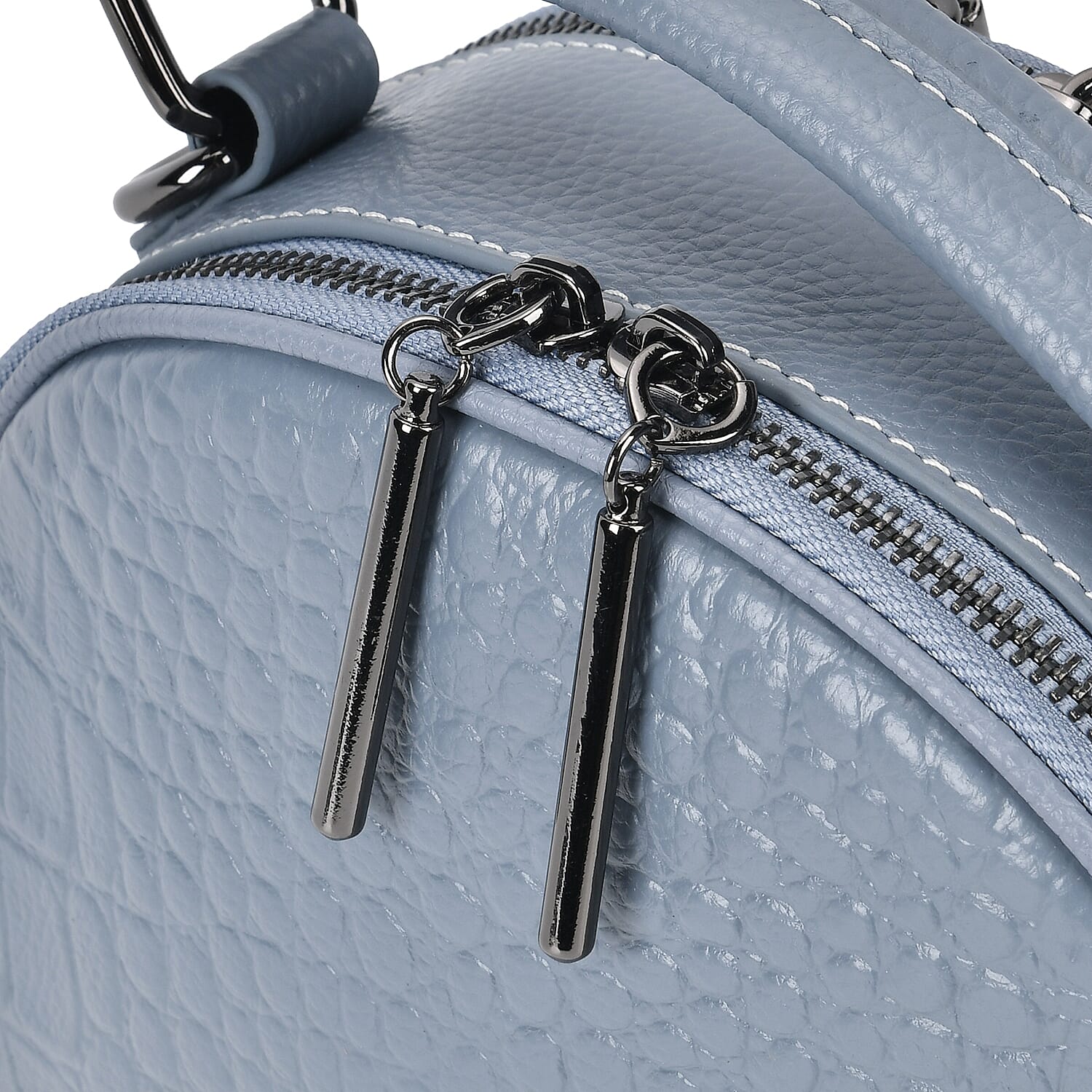 Genuine Leather Circle Crossbody Bag (Size 24x9x17 cm) - Blue