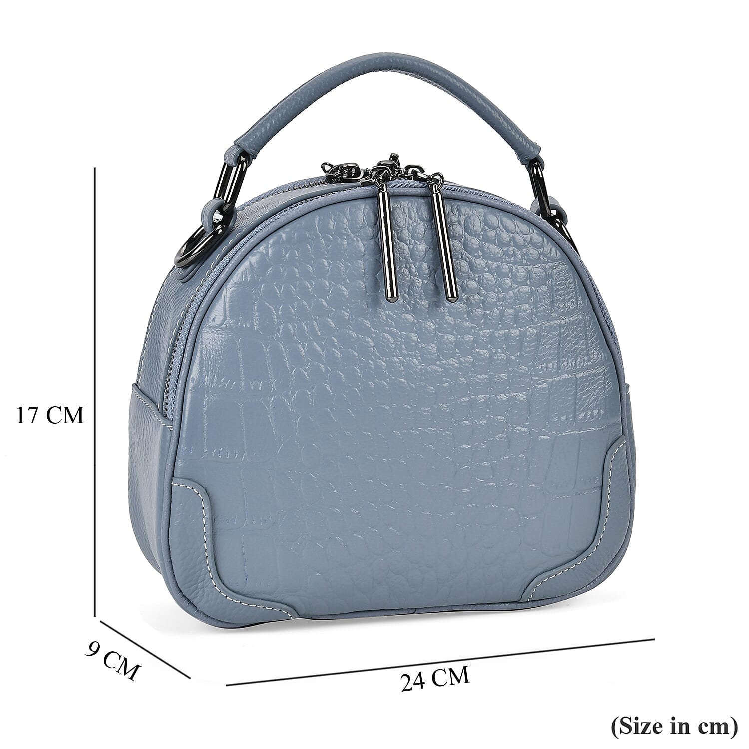 Genuine Leather Circle Crossbody Bag (Size 24x9x17 cm) - Blue