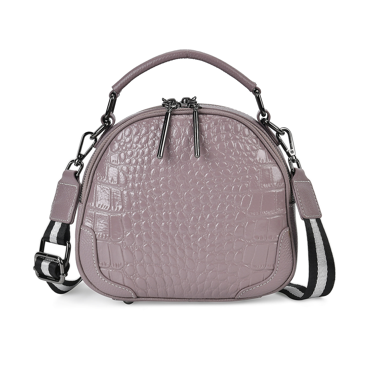 Genuine Leather Circle Crossbody Bag (Size 24x9x17 cm) - Pink