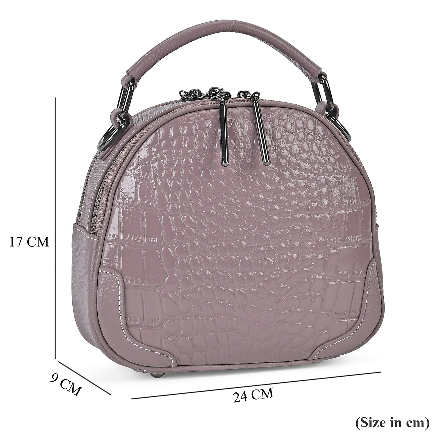 Genuine Leather Circle Crossbody Bag (Size 24x9x17 cm) - Pink