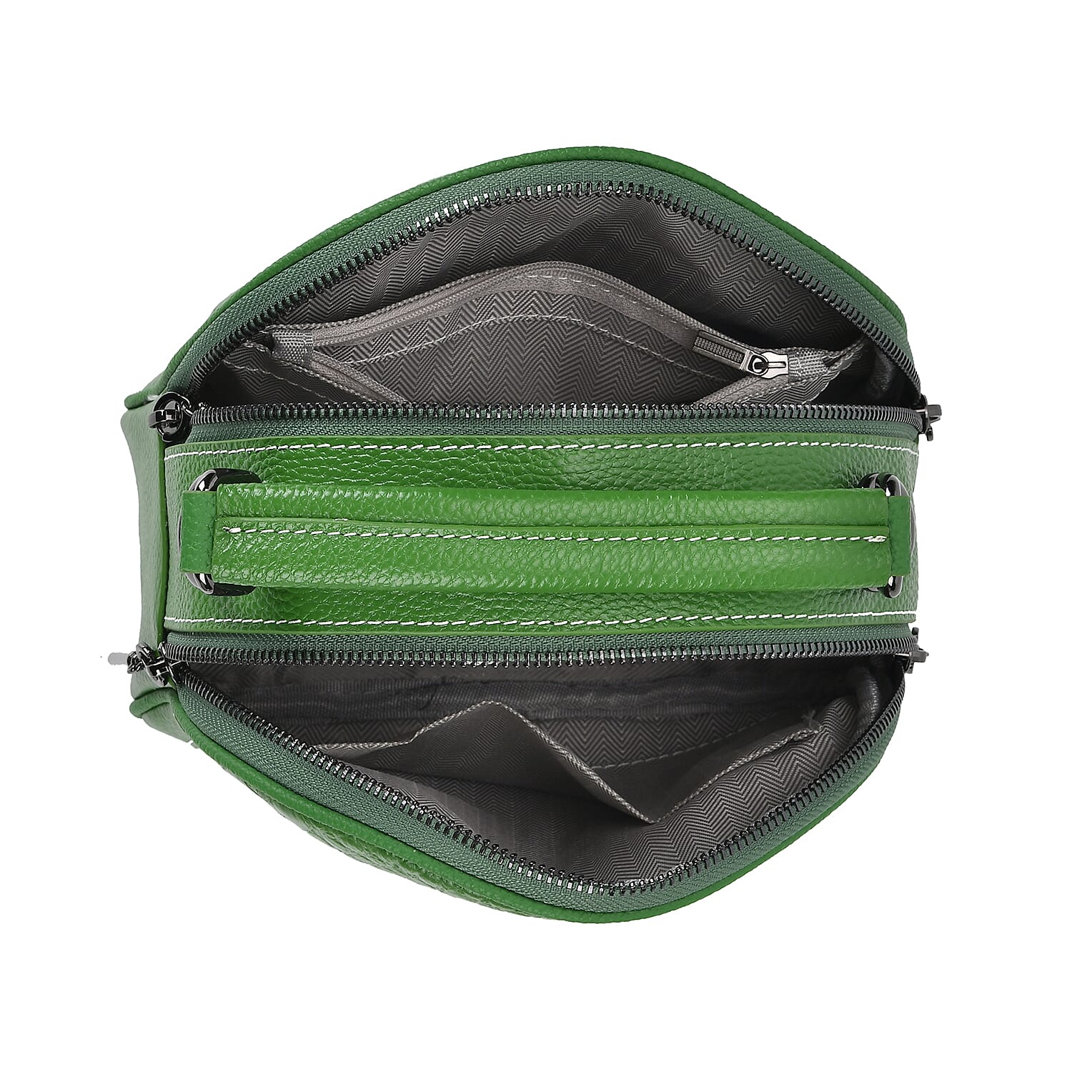 Genuine Leather Circle Croc Embossed Crossbody Bag - Olive