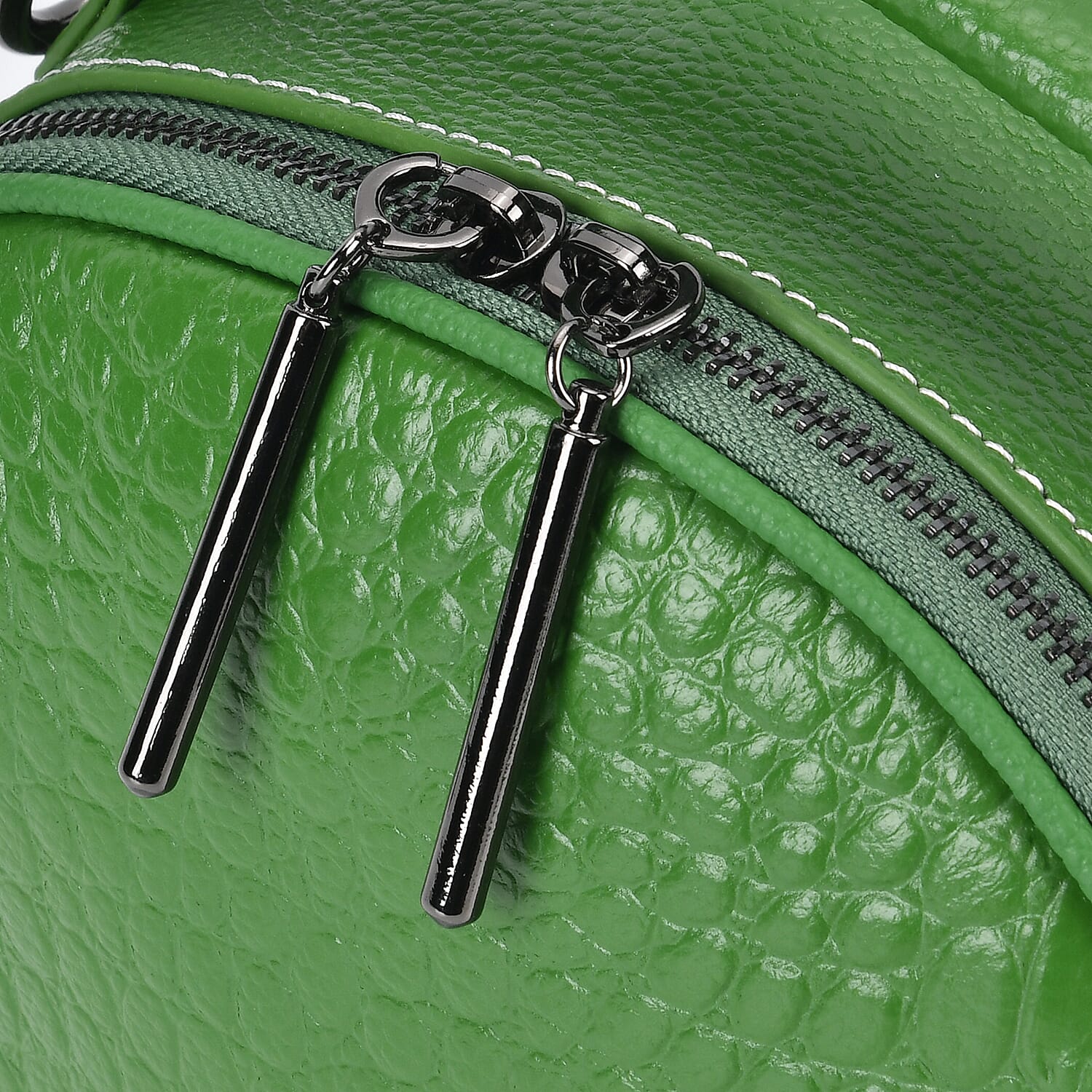 Genuine Leather Circle Croc Embossed Crossbody Bag - Olive