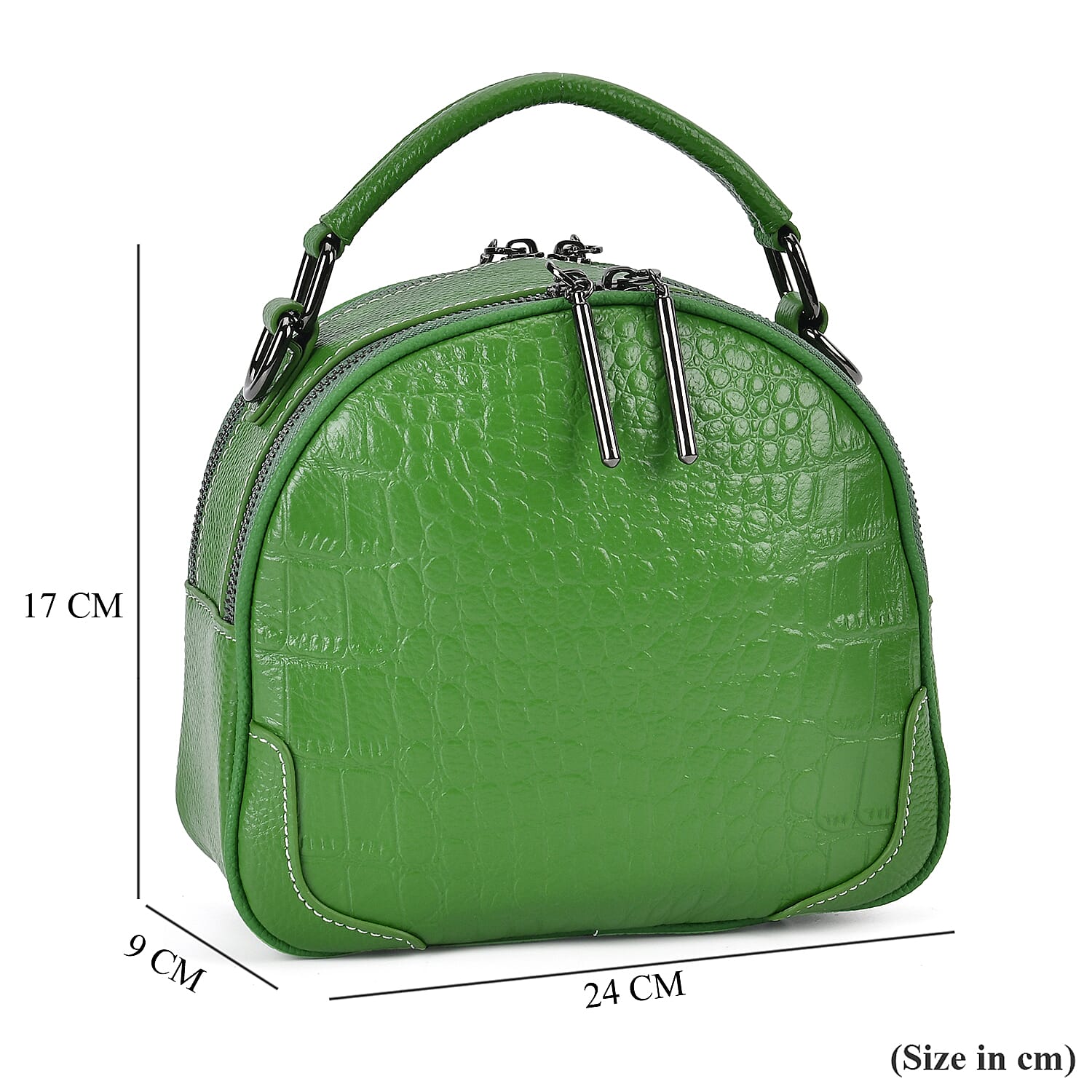 Genuine Leather Circle Croc Embossed Crossbody Bag - Olive