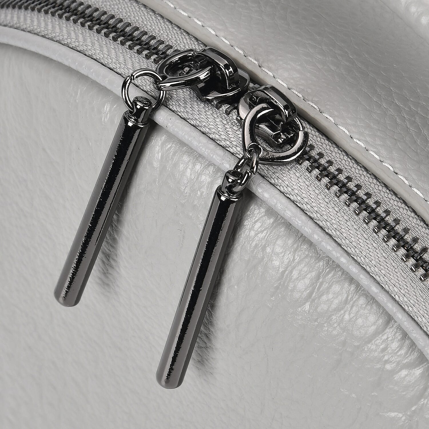 Genuine Leather Circle Croc Embossed Crossbody Bag - Grey