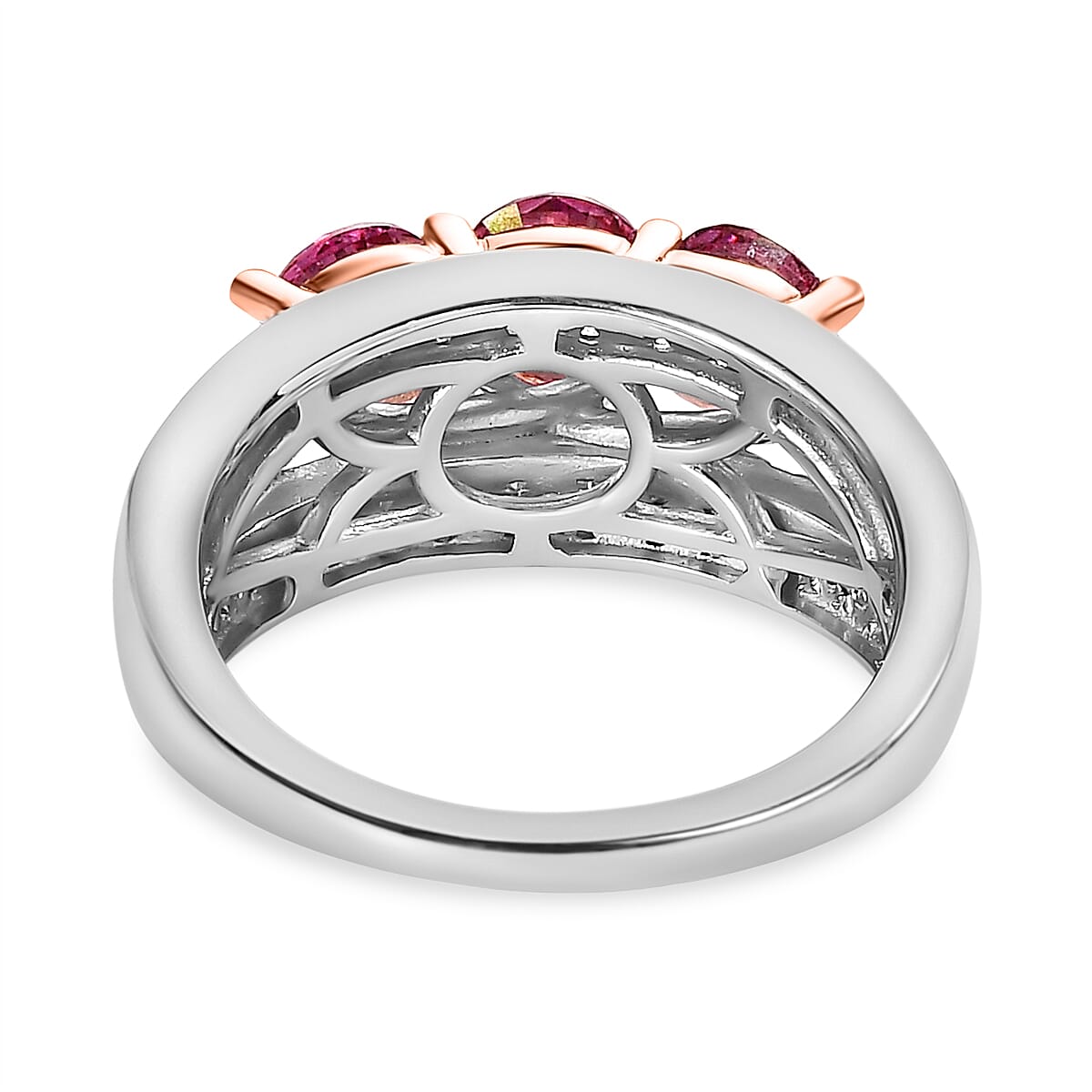 Pink & White Moissanite Ring in 18K Rose Gold Vermeil & Platinum Plated Sterling Silver 2.22 Ct. Pink & White Moissanite Ring in 18K Rose Gold Vermeil & Platinum Plated Sterling Silver 2.22 Ct.