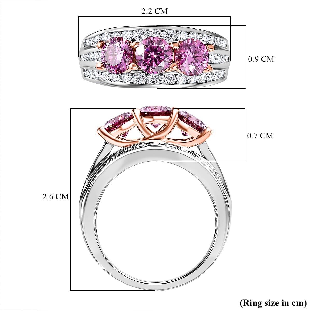 Pink & White Moissanite Ring in 18K Rose Gold Vermeil & Platinum Plated Sterling Silver 2.22 Ct. Pink & White Moissanite Ring in 18K Rose Gold Vermeil & Platinum Plated Sterling Silver 2.22 Ct.