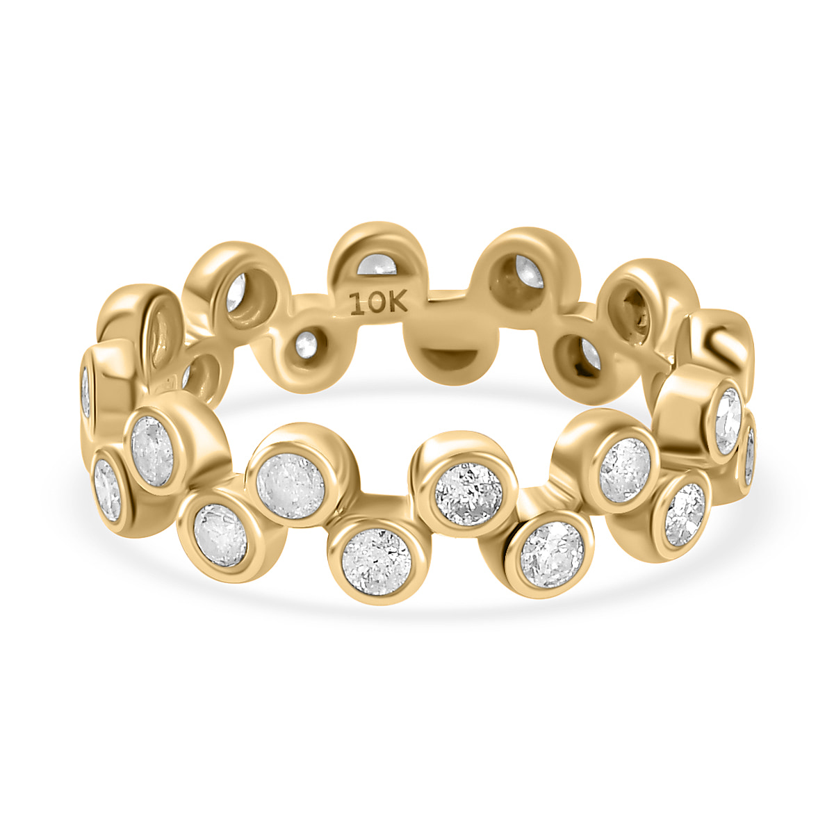 Designer Inspired - 10K Yellow Gold White Diamond Bubble Band Ring 1.00 Ct