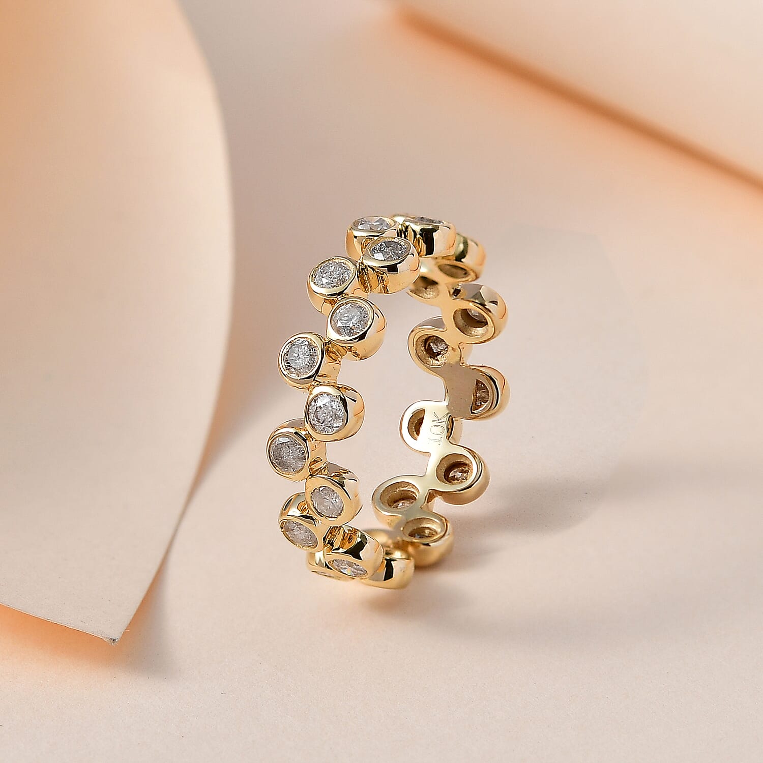 Designer Inspired - 9K Yellow Gold White Diamond Bubble Band Ring 1.00 Ct