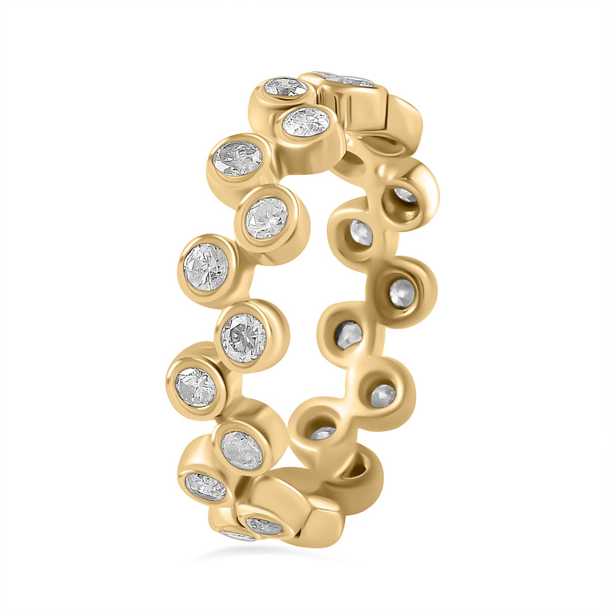Designer Inspired - 9K Yellow Gold White Diamond Bubble Band Ring 1.00 Ct
