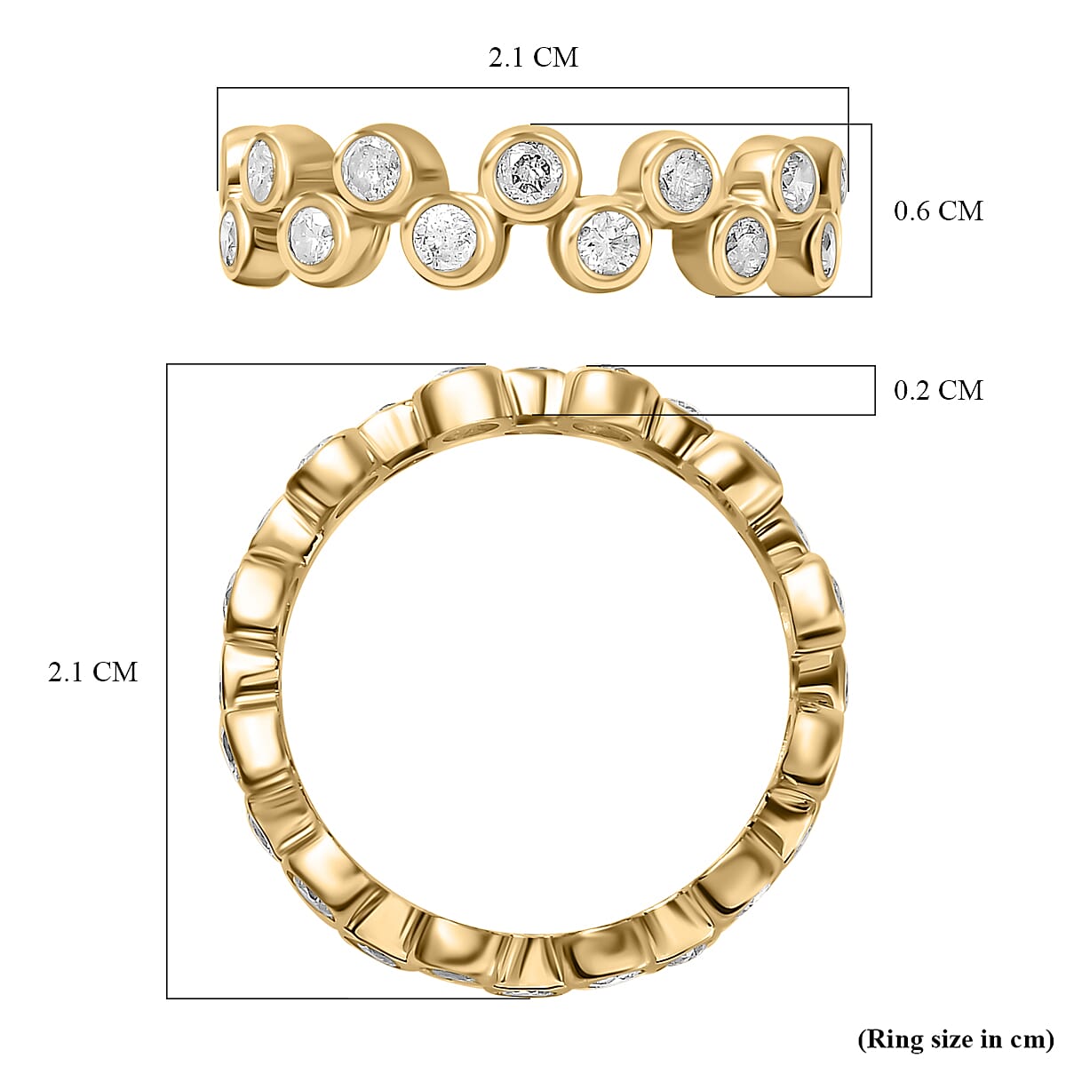 Designer Inspired - 9K Yellow Gold White Diamond Bubble Band Ring 1.00 Ct