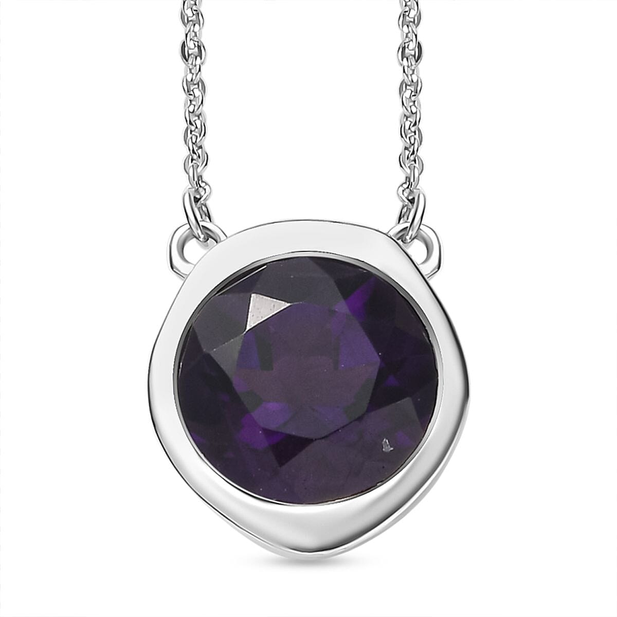 AAA Amethyst Solitaire Necklace (Size - 20) in Platinum Overlay Sterling Silver 3.21 Ct