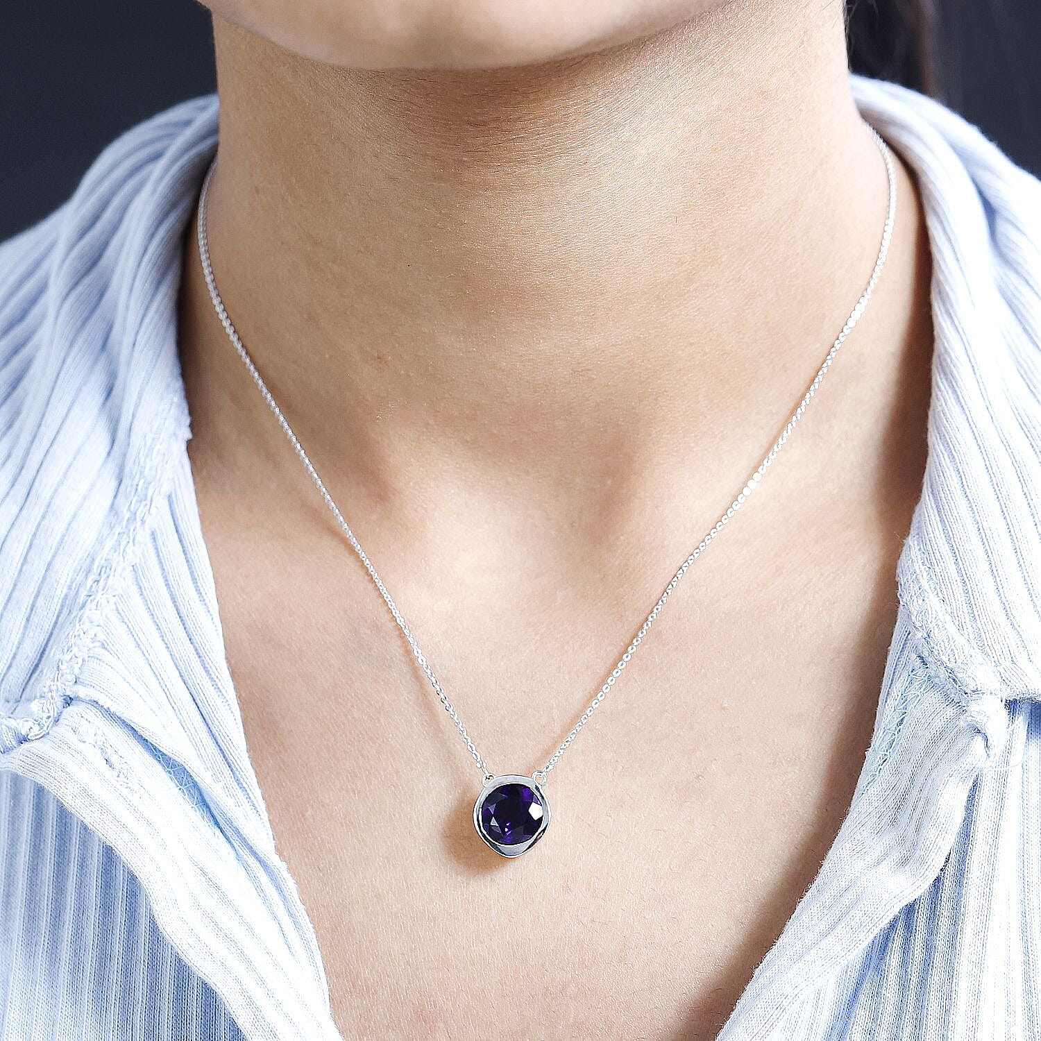AAA Amethyst Solitaire Necklace (Size - 20) in Platinum Overlay Sterling Silver 3.21 Ct
