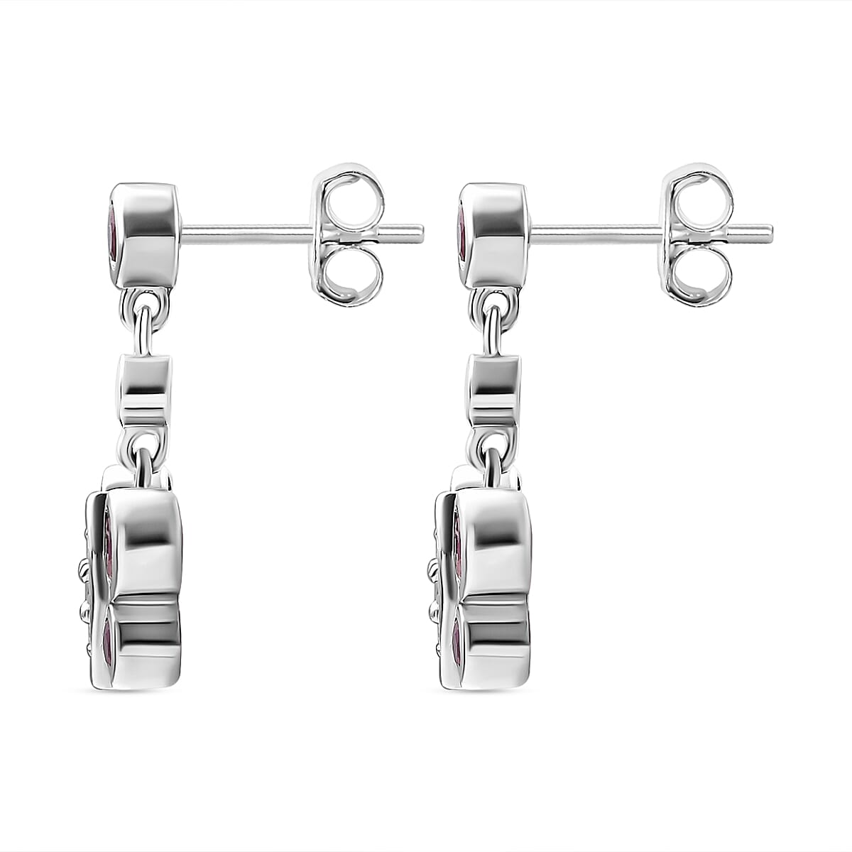 African Ruby & Natural Zircon Dangle Earrings in Platinum Overlay Sterling Silver 2.14 Ct