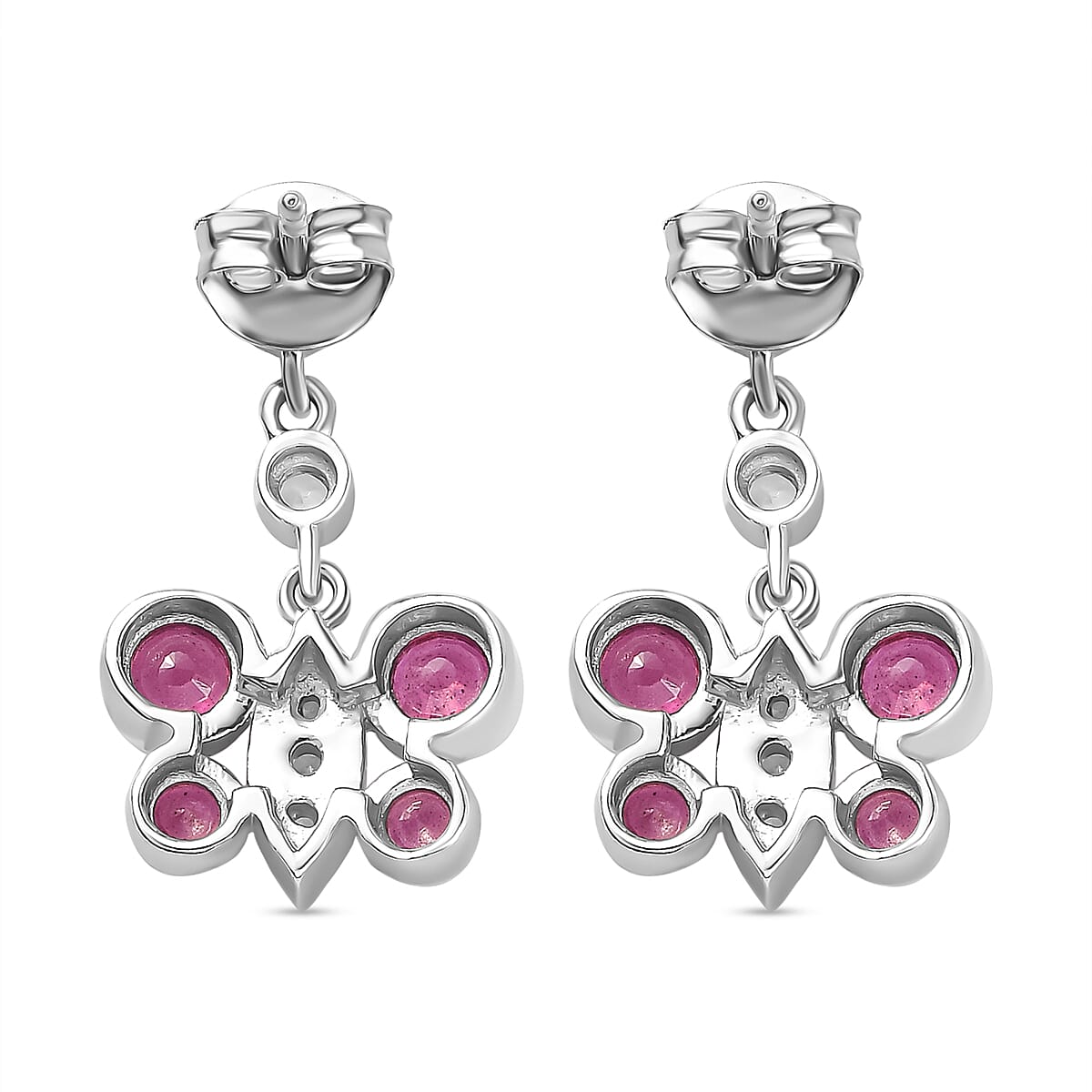 African Ruby & Natural Zircon Dangle Earrings in Platinum Overlay Sterling Silver 2.14 Ct