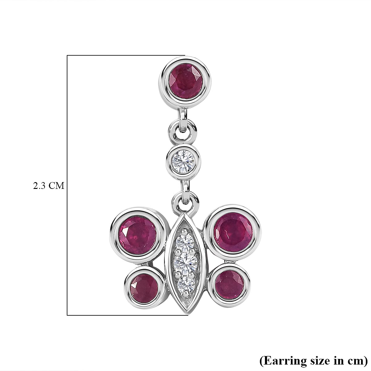 African Ruby & Natural Zircon Dangle Earrings in Platinum Overlay Sterling Silver 2.14 Ct