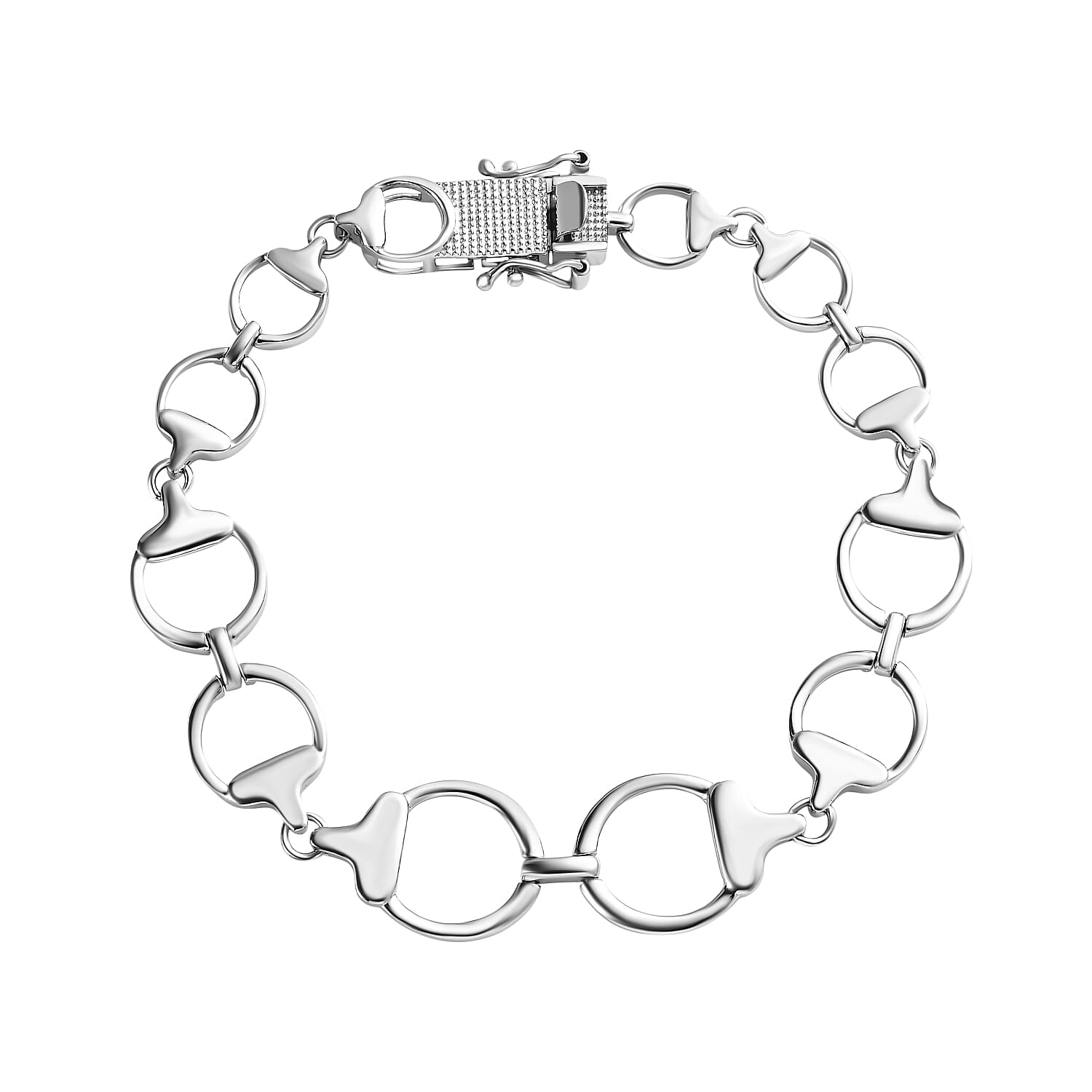 Designer Inspired - Platinum Overlay Sterling Silver Snaffle Bracelet (Size - 7.5)