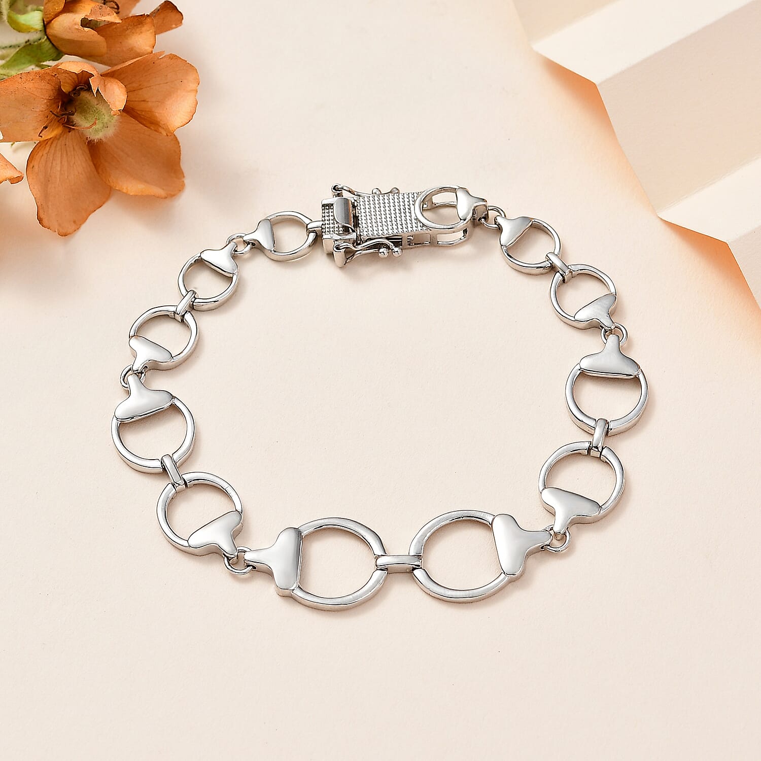 Designer Inspired - Platinum Overlay Sterling Silver Snaffle Bracelet (Size - 7.5)