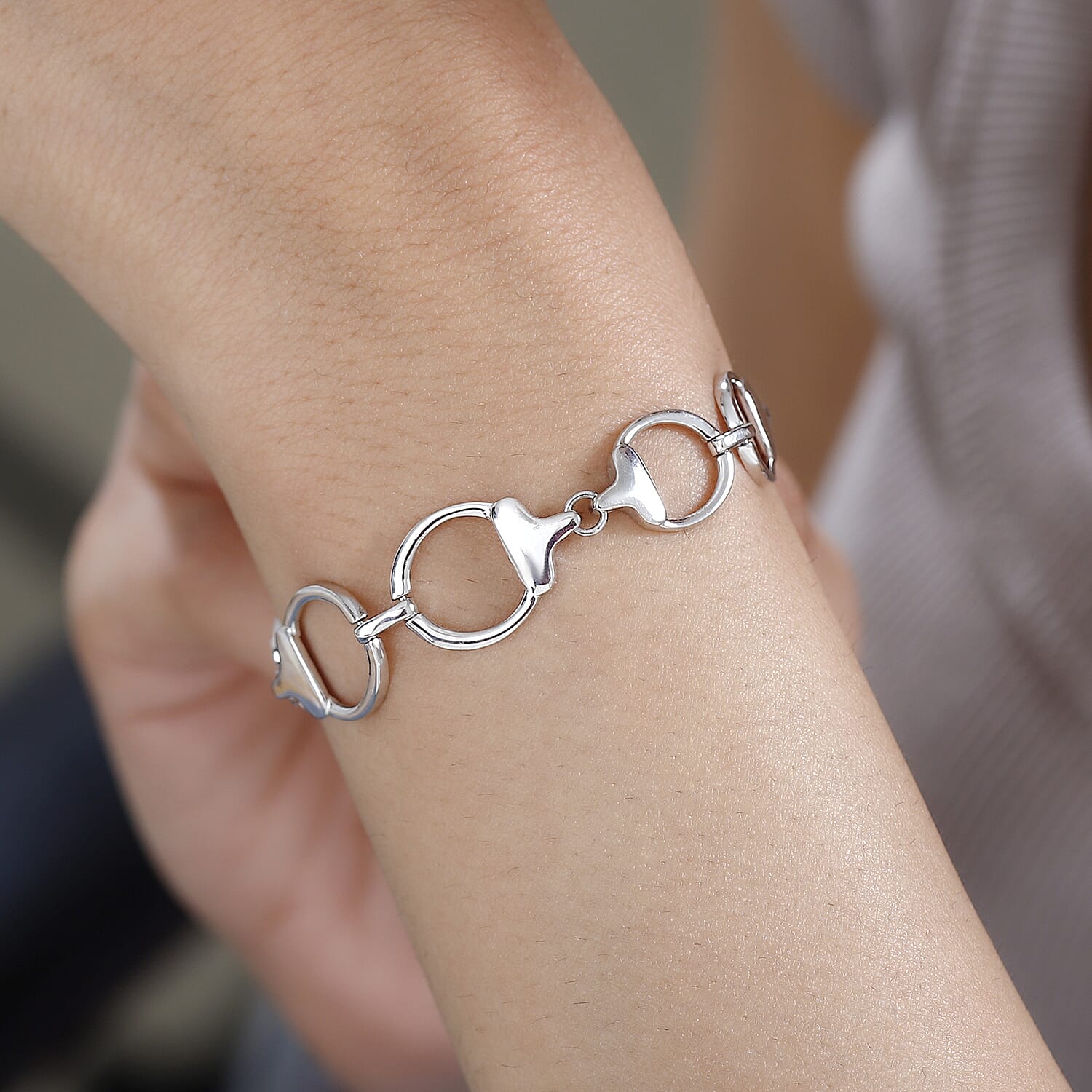 Designer Inspired - Platinum Overlay Sterling Silver Snaffle Bracelet (Size - 7.5)