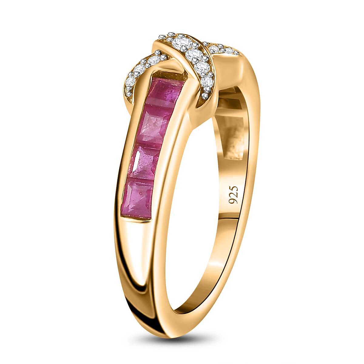 African Ruby & Natural Zircon Ring in 18K Yellow Gold Vermeil Plated Sterling Silver 1.40 Ct.