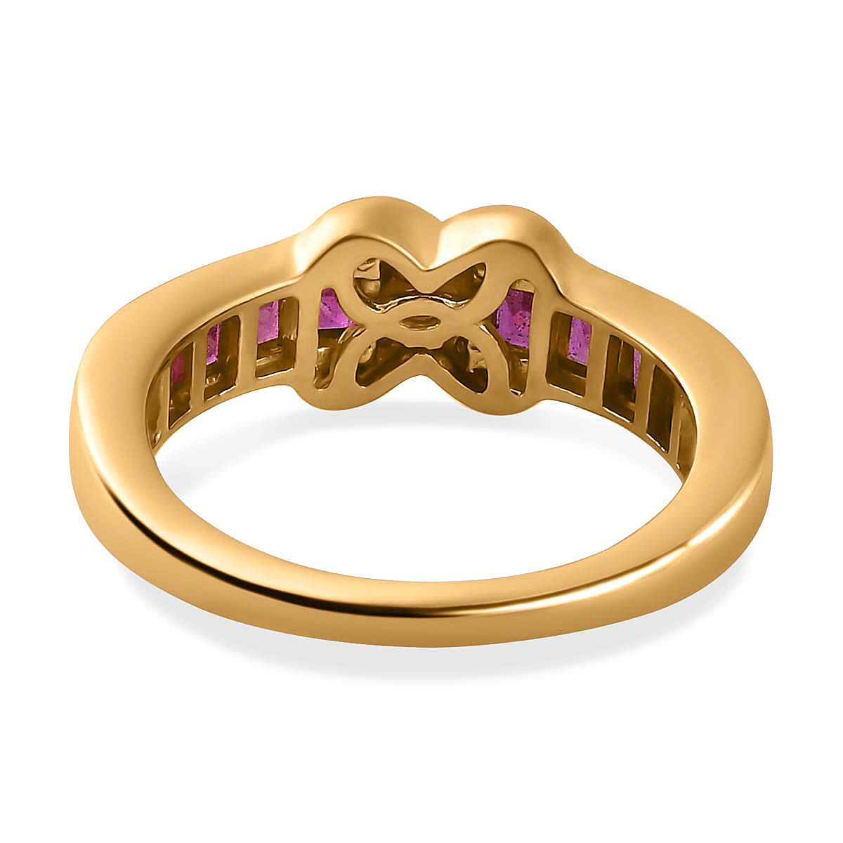 African Ruby & Natural Zircon Ring in 18K Yellow Gold Vermeil Plated Sterling Silver 1.40 Ct.