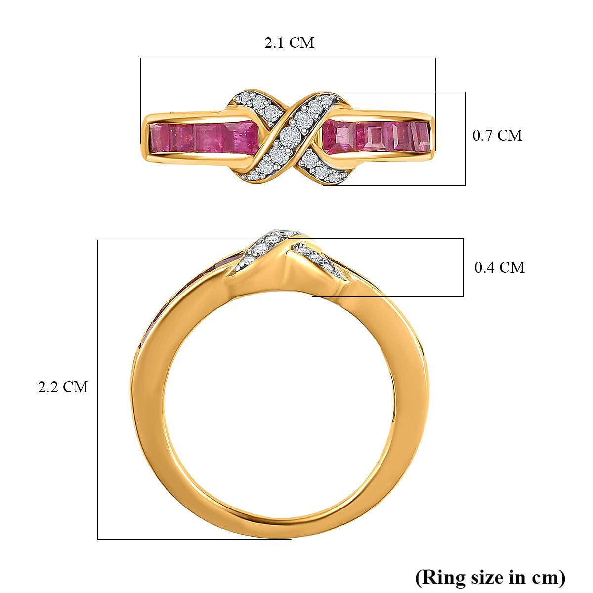 African Ruby & Natural Zircon Ring in 18K Yellow Gold Vermeil Plated Sterling Silver 1.40 Ct.
