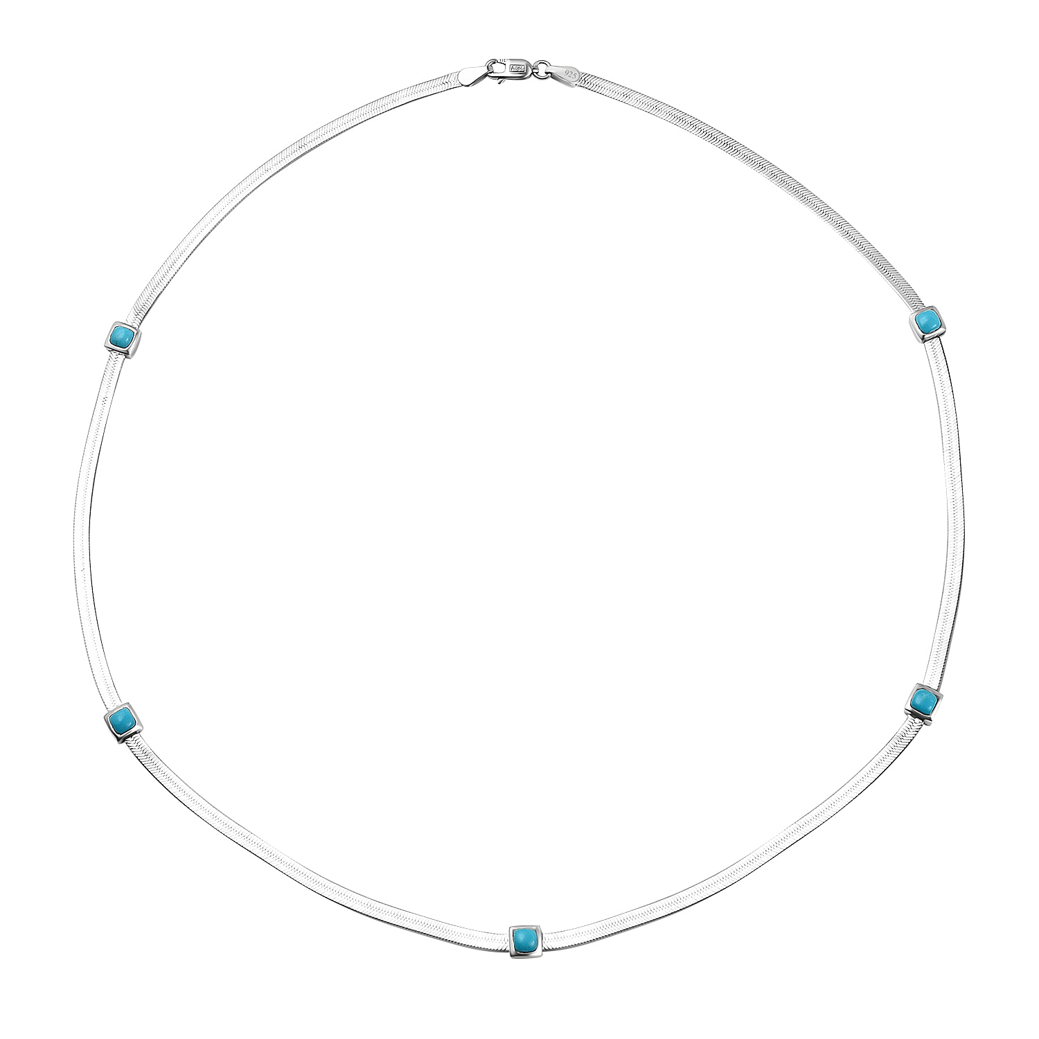 Designer Inspired - Sleeping Beauty Turquoise Herringbone Necklace (Size - 20) in Platinum Overlay Sterling Silver