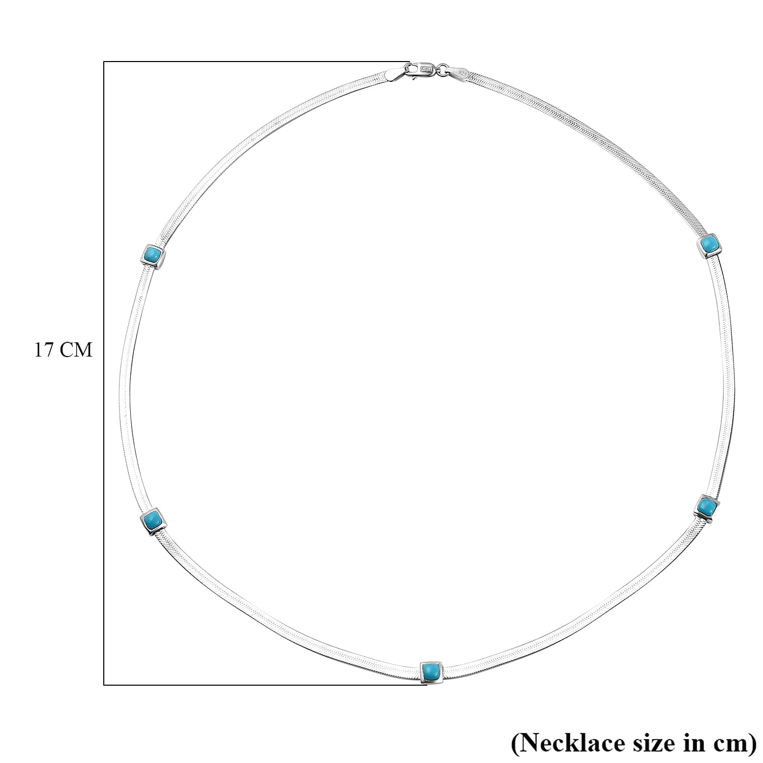 Designer Inspired - Sleeping Beauty Turquoise Herringbone Necklace (Size - 20) in Platinum Overlay Sterling Silver