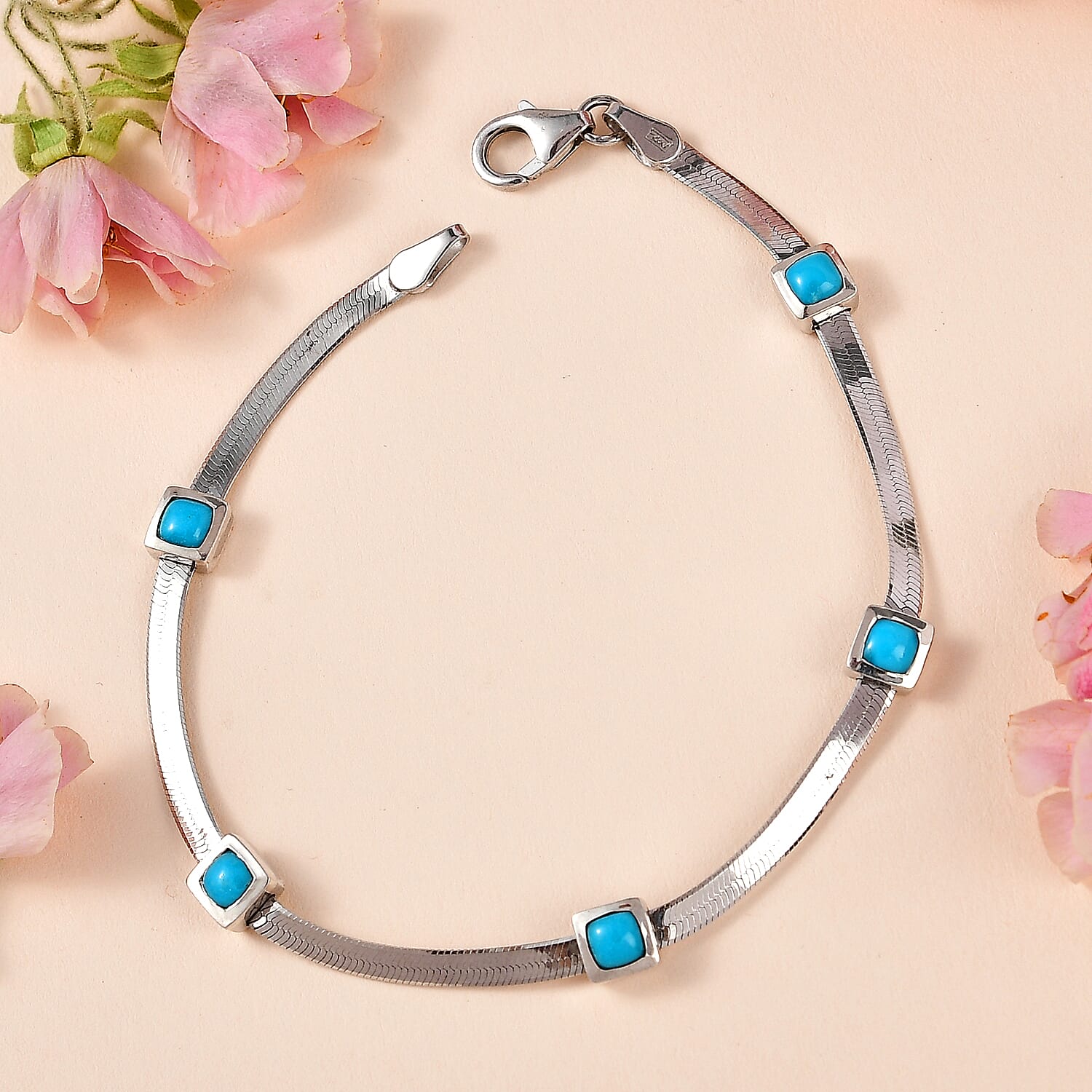 Arizona Sleeping Beauty Turquoise Bracelet (Size - 7.5) in Platinum Overlay Sterling Silver 1.80 Ct