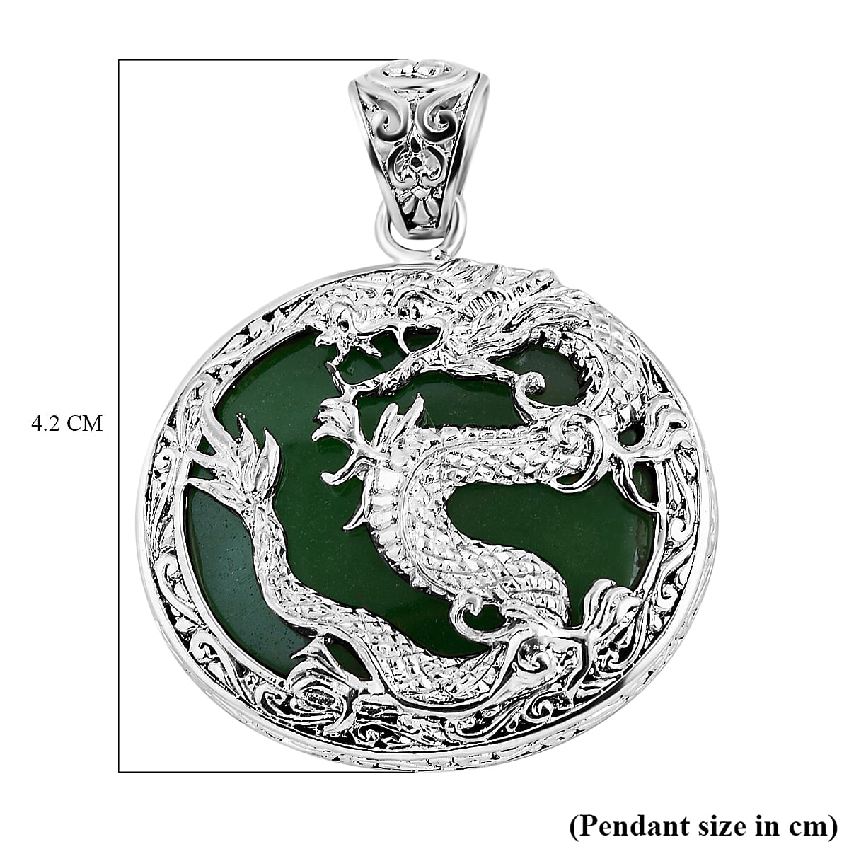 Royal Bali Collection - Green Jade Dragon Pendant in Sterling Silver 55.00 Ct