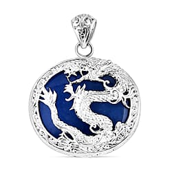 Royal Bali Collection - Green Jade Dragon Pendant in Sterling Silver 55.00 Ct