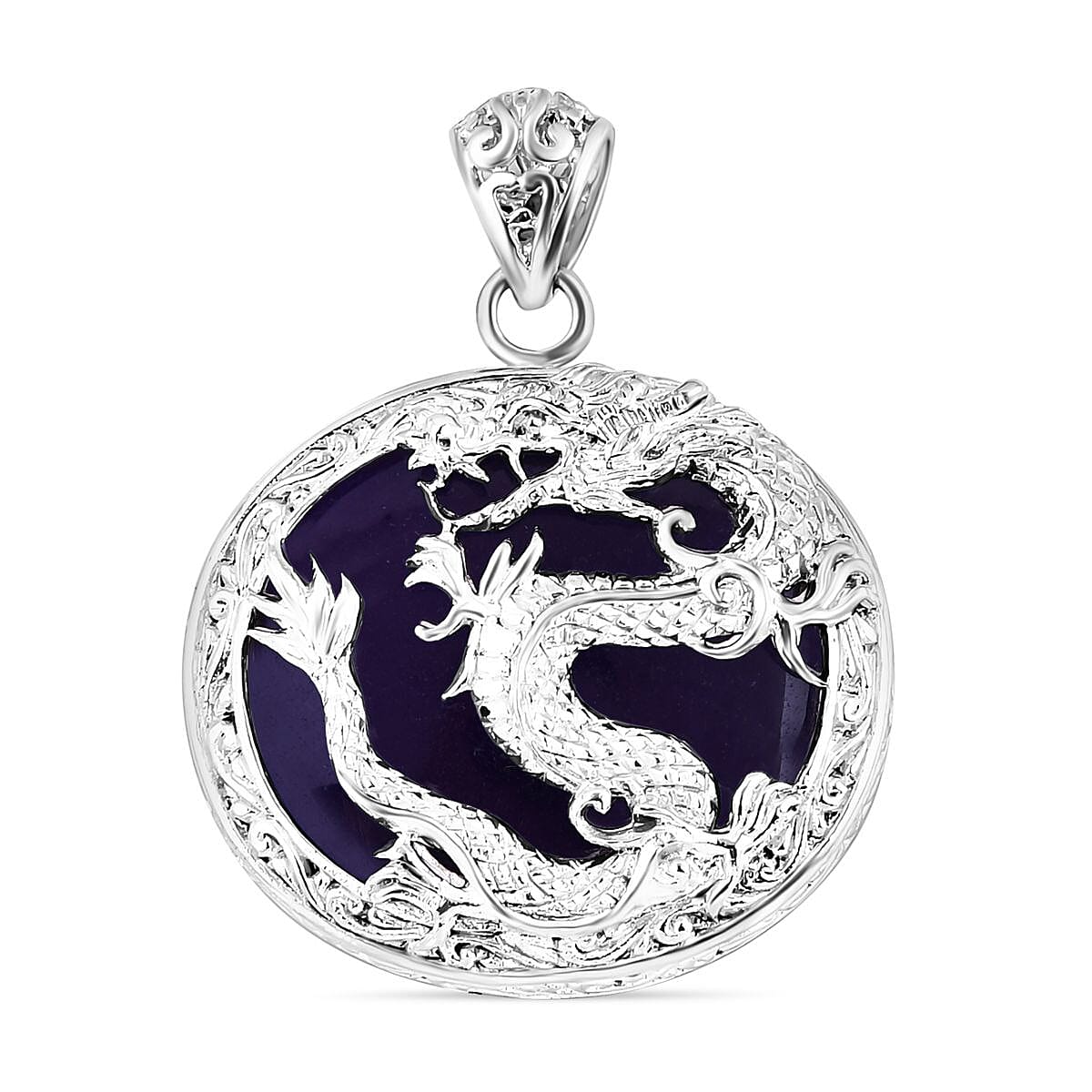 Royal Bali Collection - Purple Jade Dragon Pendant in Sterling Silver 55.00 Ct