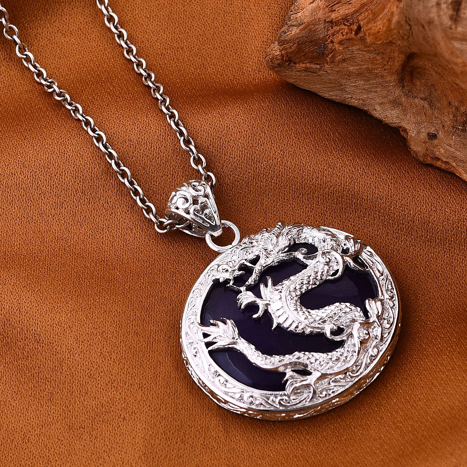 Royal Bali Collection - Purple Jade Dragon Pendant in Sterling Silver 55.00 Ct