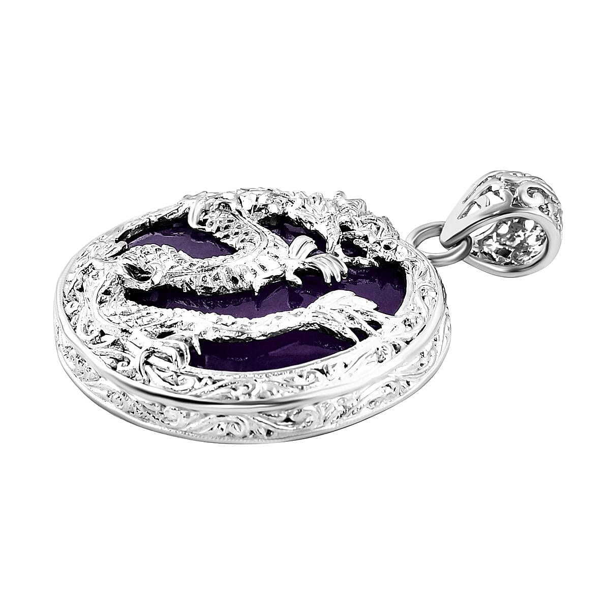 Royal Bali Collection - Purple Jade Dragon Pendant in Sterling Silver 55.00 Ct