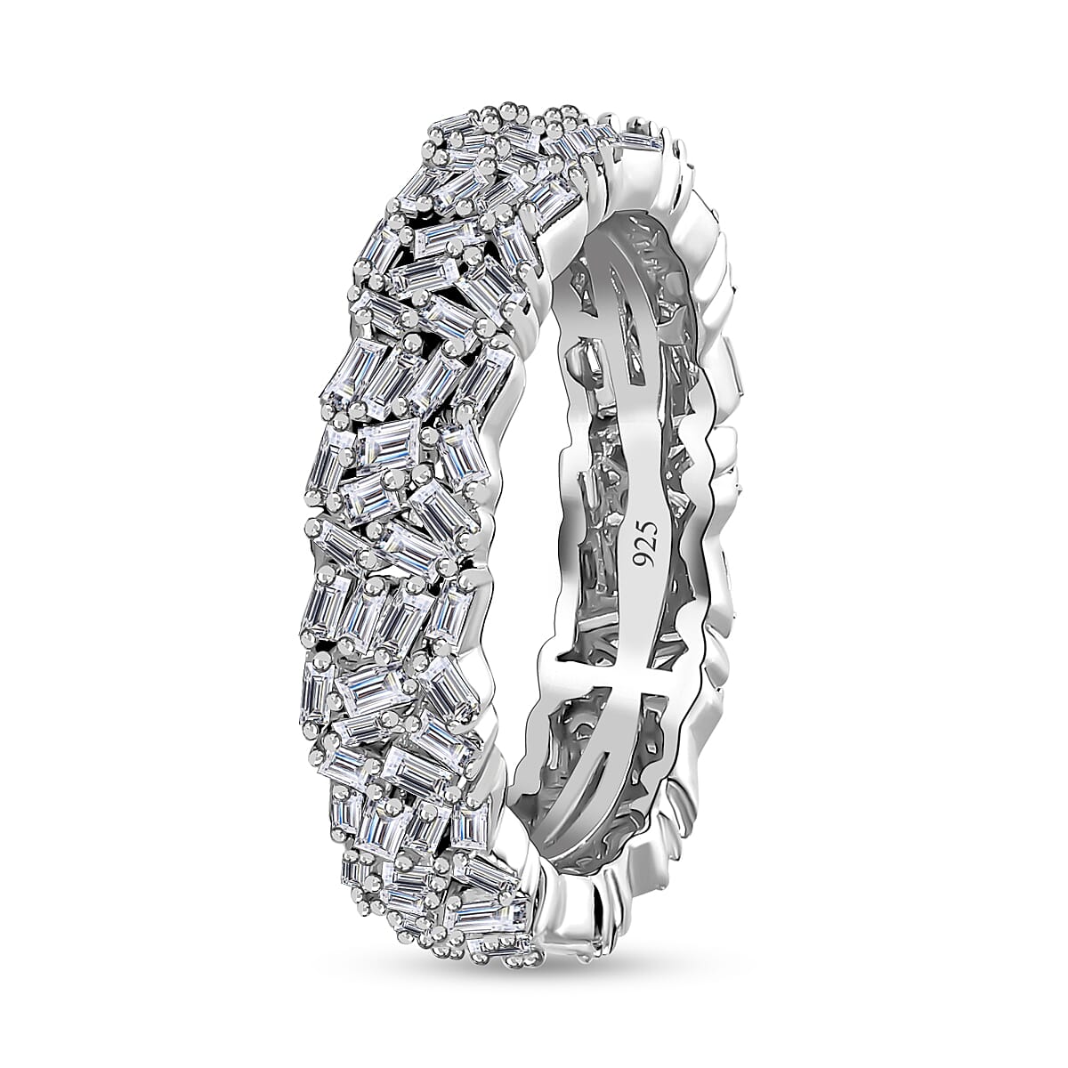 Designer Inspired - Diamond Fire Cracker Band Ring in Platinum Overlay Sterling Silver 1.05 Ct