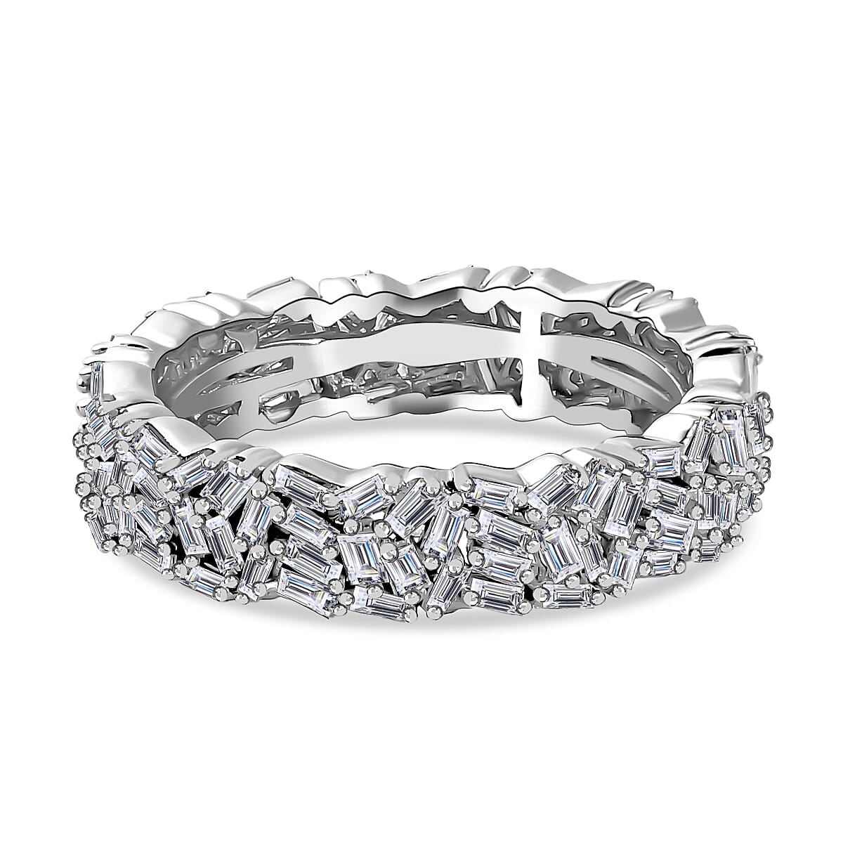Designer Inspired - Diamond Fire Cracker Band Ring in Platinum Overlay Sterling Silver 1.05 Ct