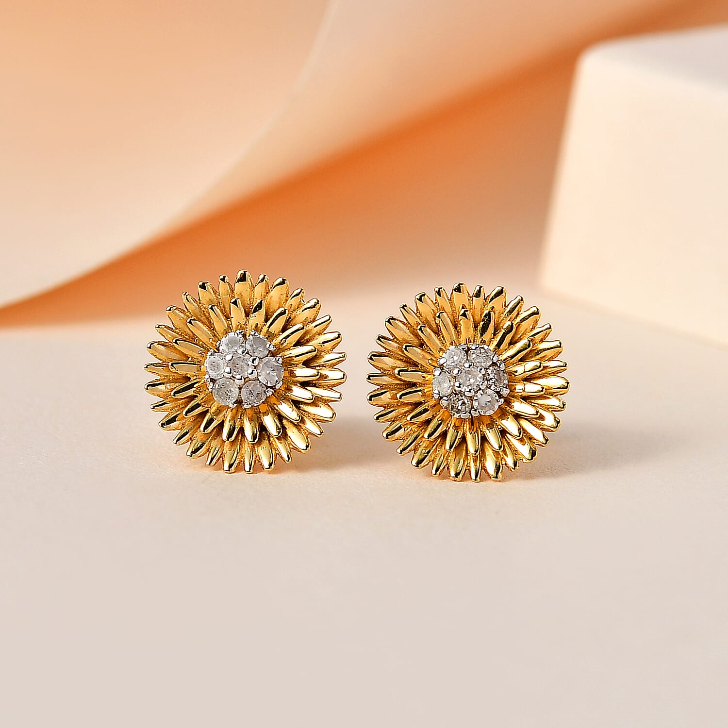 Diamond Stud Earrings in 18K Vermeil Yellow Gold Plated Sterling Silver