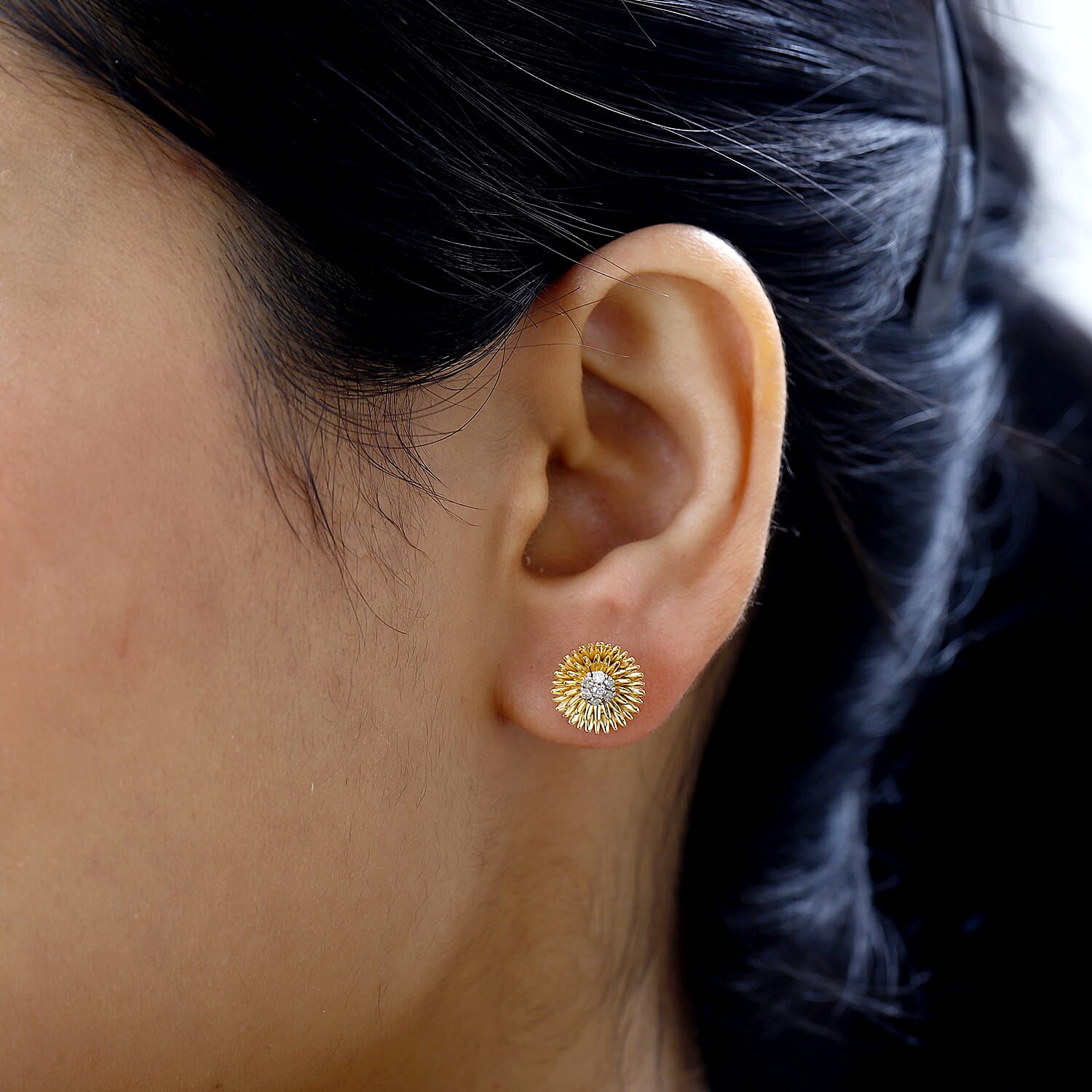 Diamond Stud Earrings in 18K Vermeil Yellow Gold Plated Sterling Silver