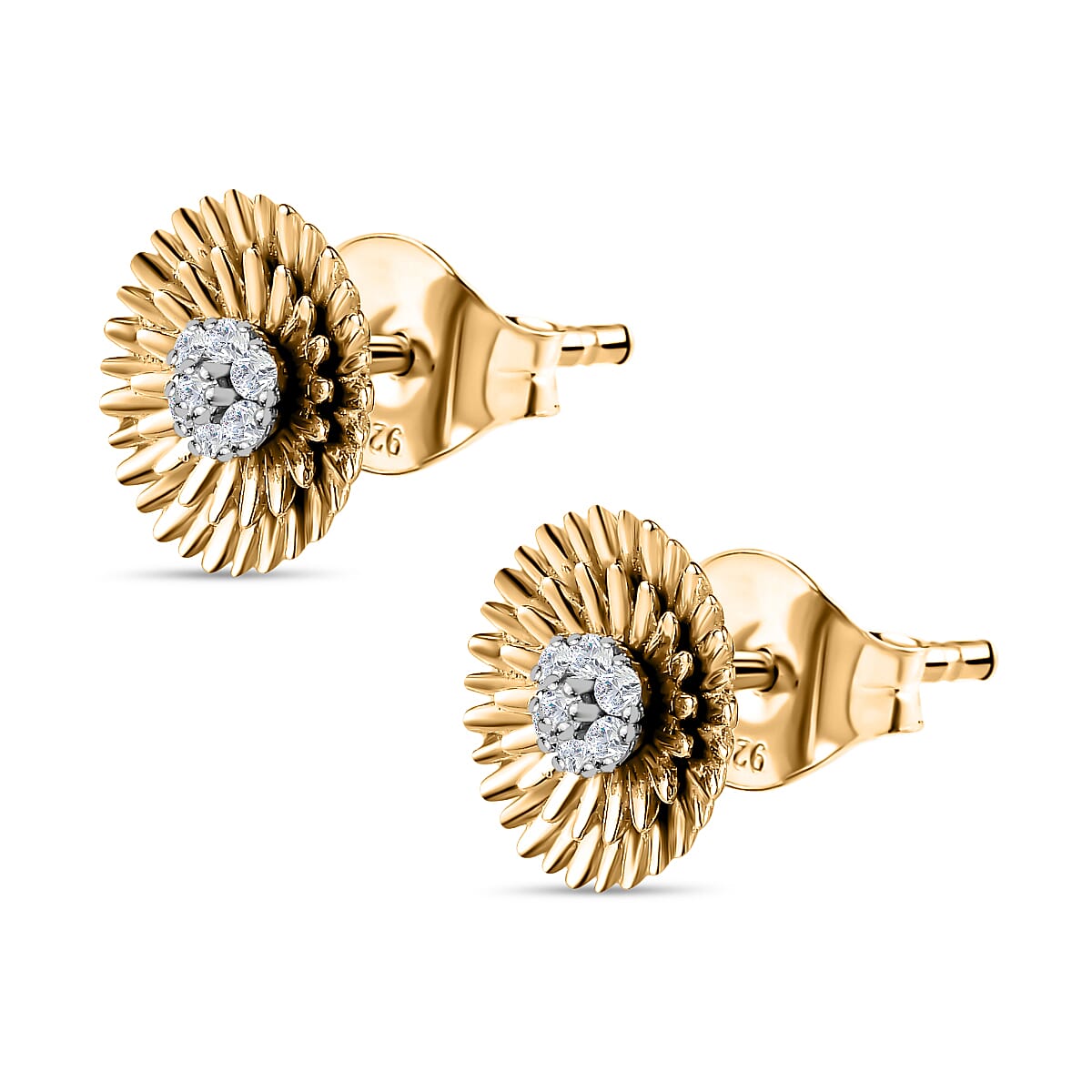 Diamond Stud Earrings in 18K Vermeil Yellow Gold Plated Sterling Silver