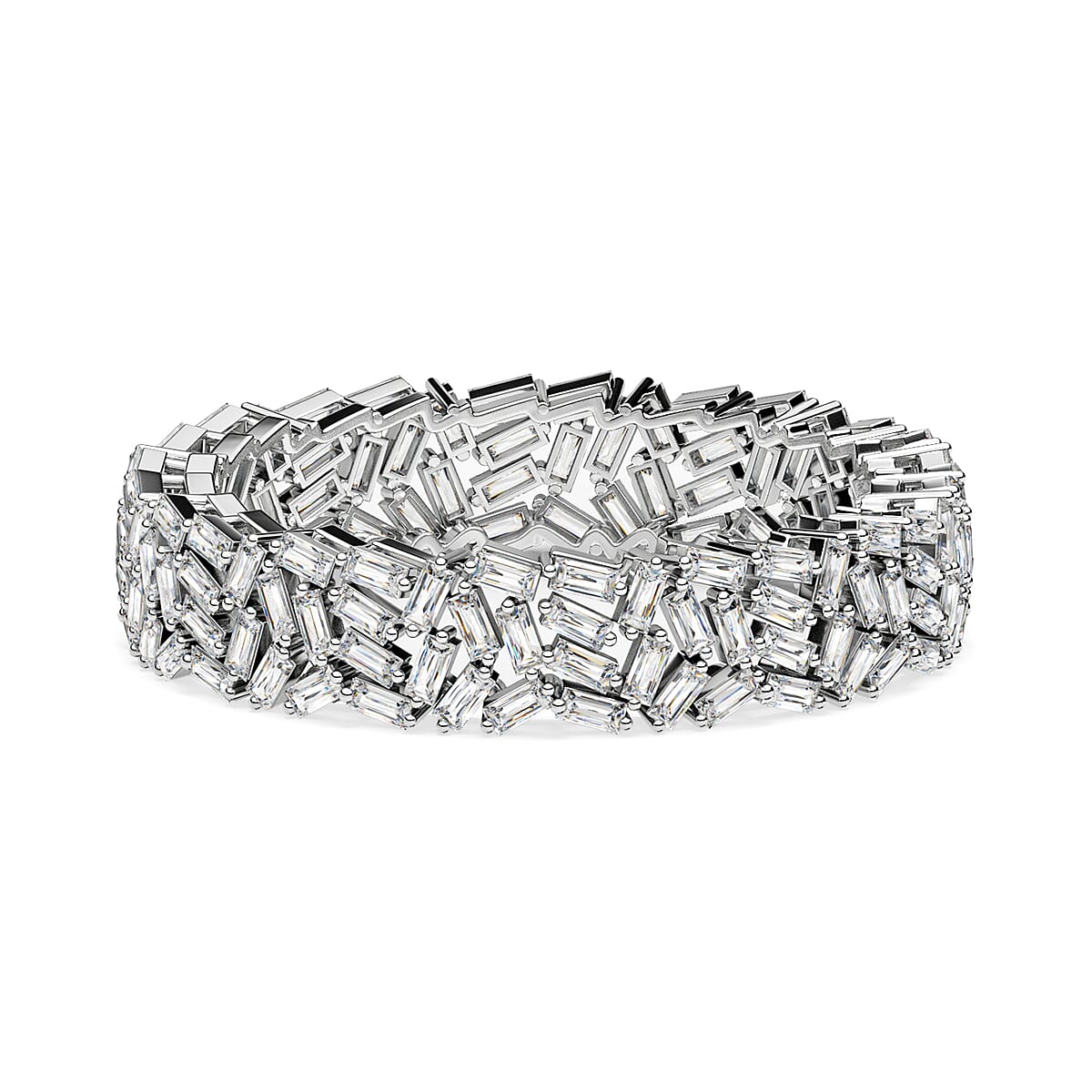 Designer Inspired - Diamond Fire Cracker Band Ring in Platinum Overlay Sterling Silver 1.05 Ct