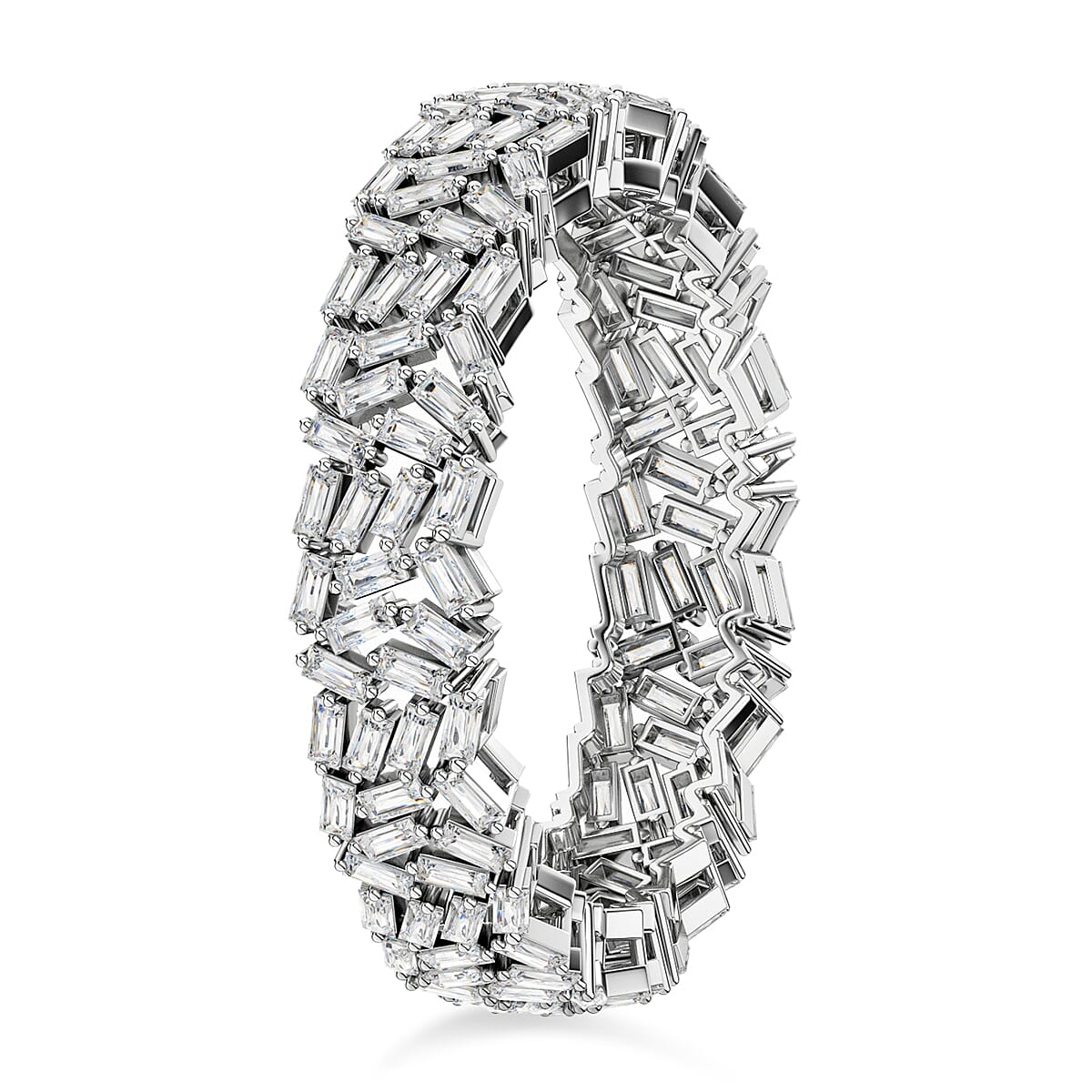 Designer Inspired - Diamond Fire Cracker Band Ring in Platinum Overlay Sterling Silver 1.05 Ct